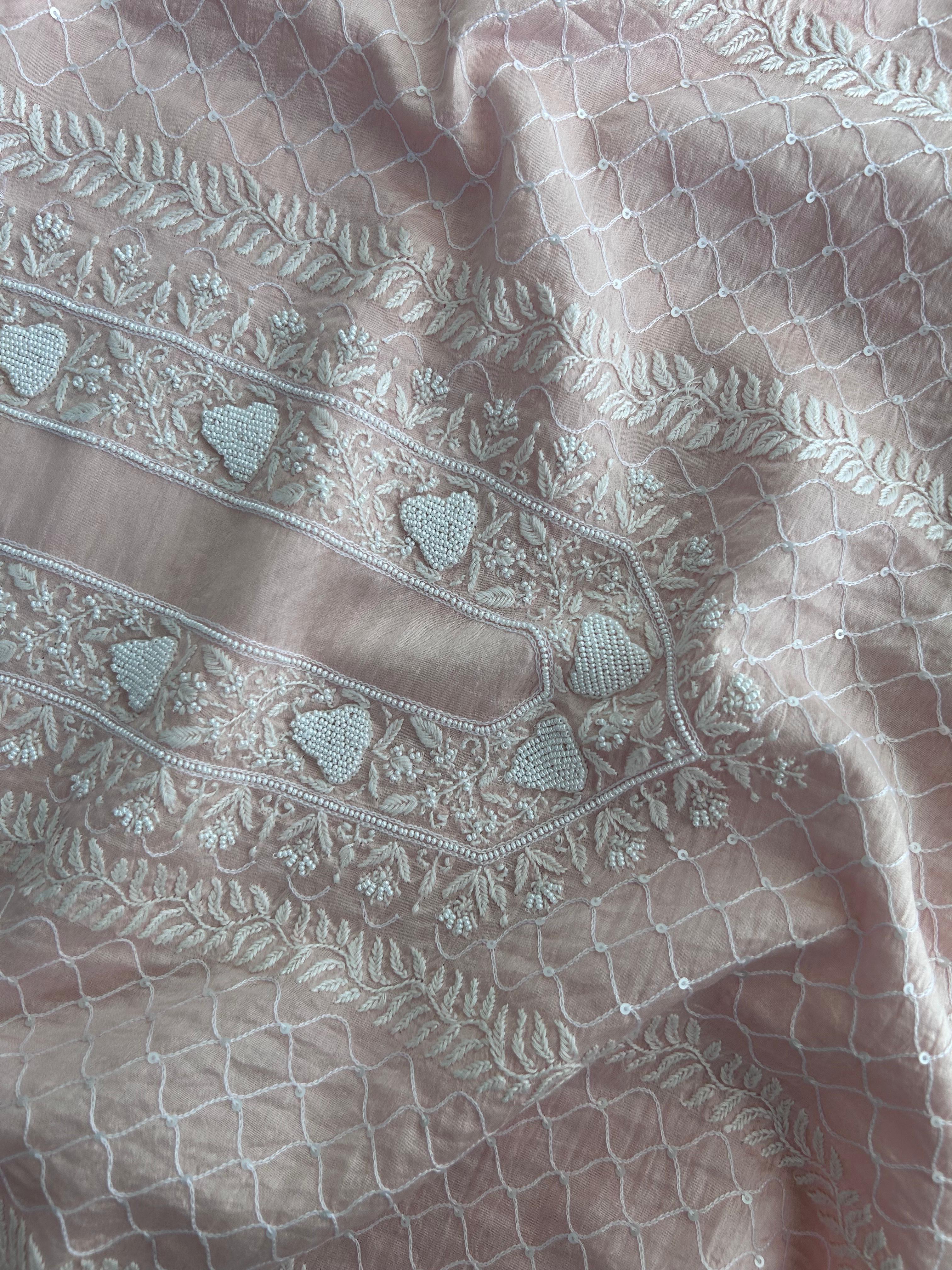 Pink Chanderi Chikankri Men Kurta