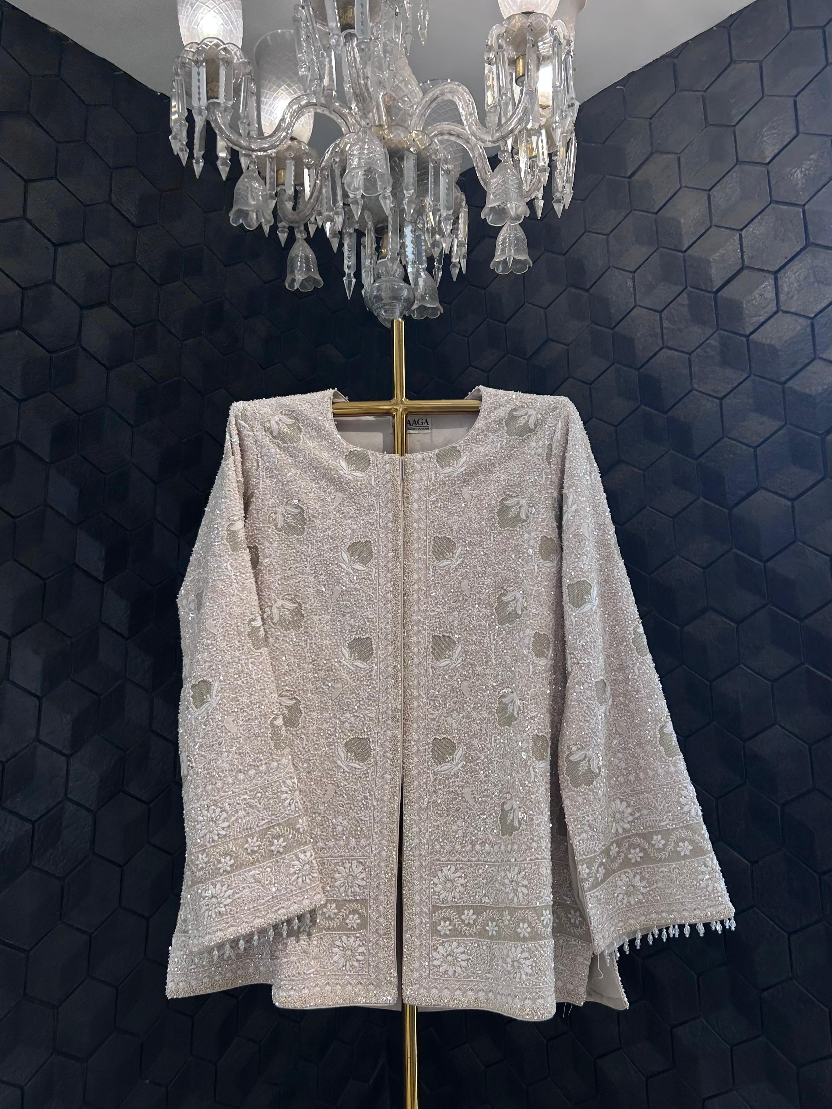 Beige ivory georgette chikankari gilet-set