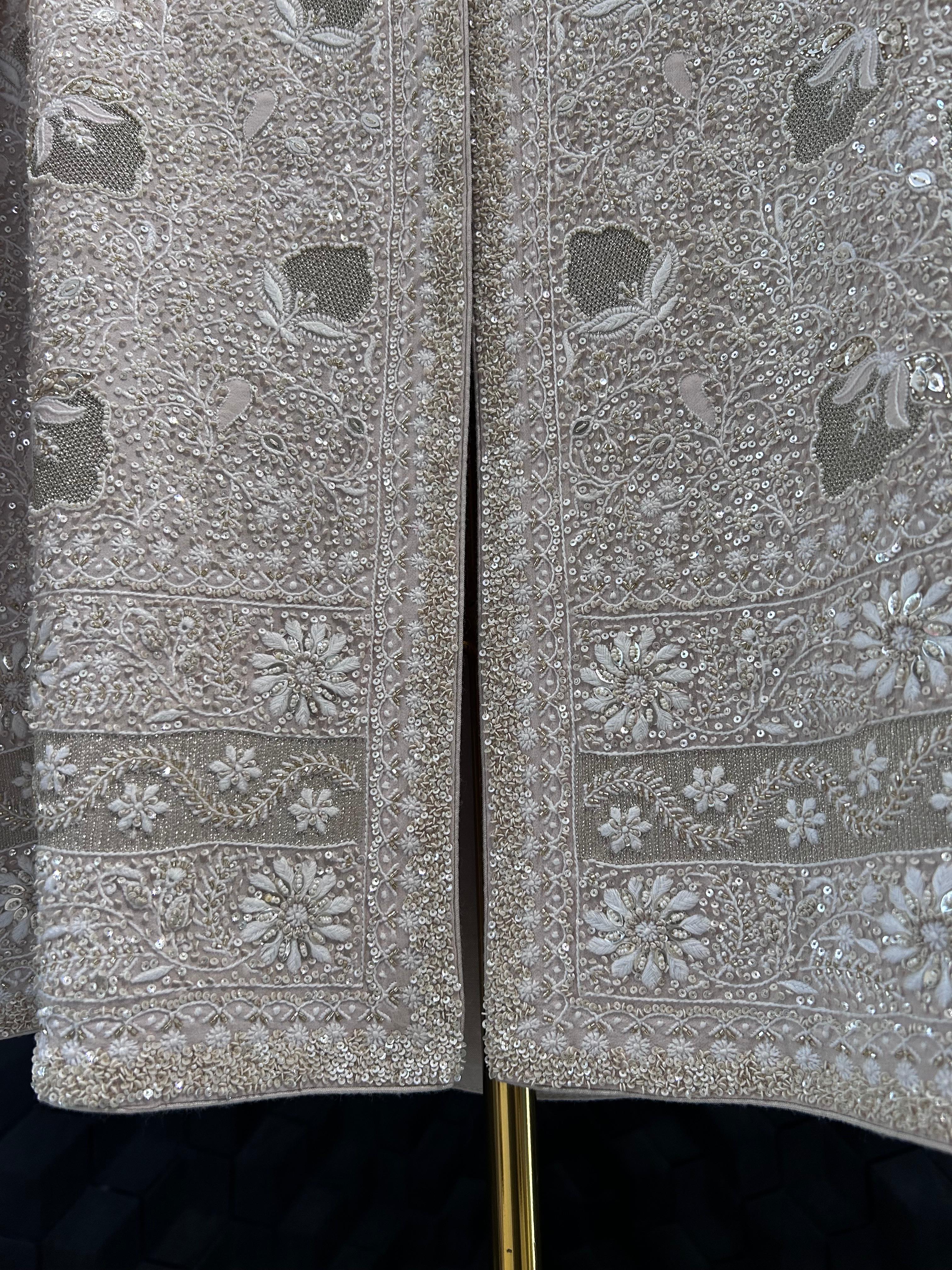 Beige ivory georgette chikankari gilet-set