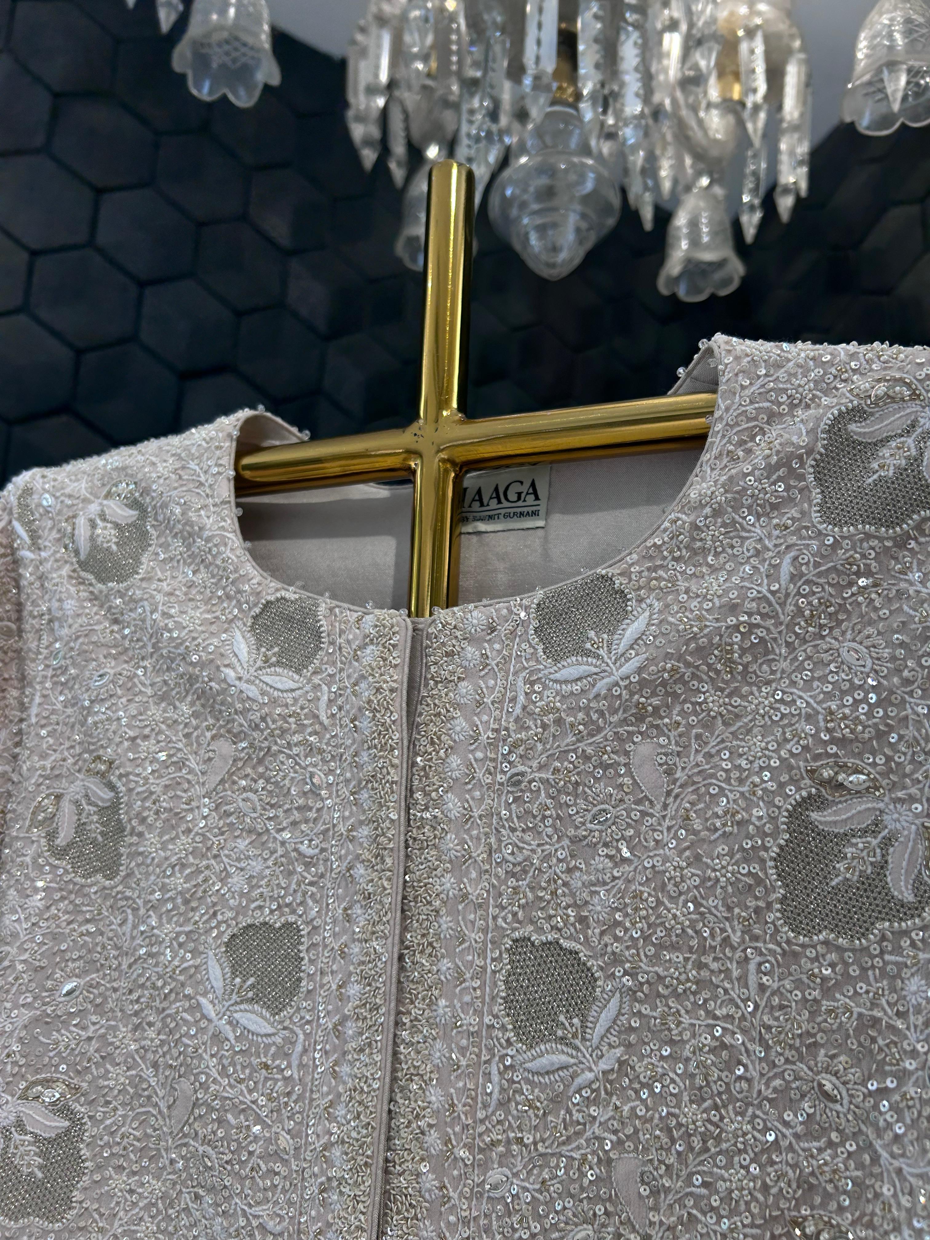 Beige ivory georgette chikankari gilet-set