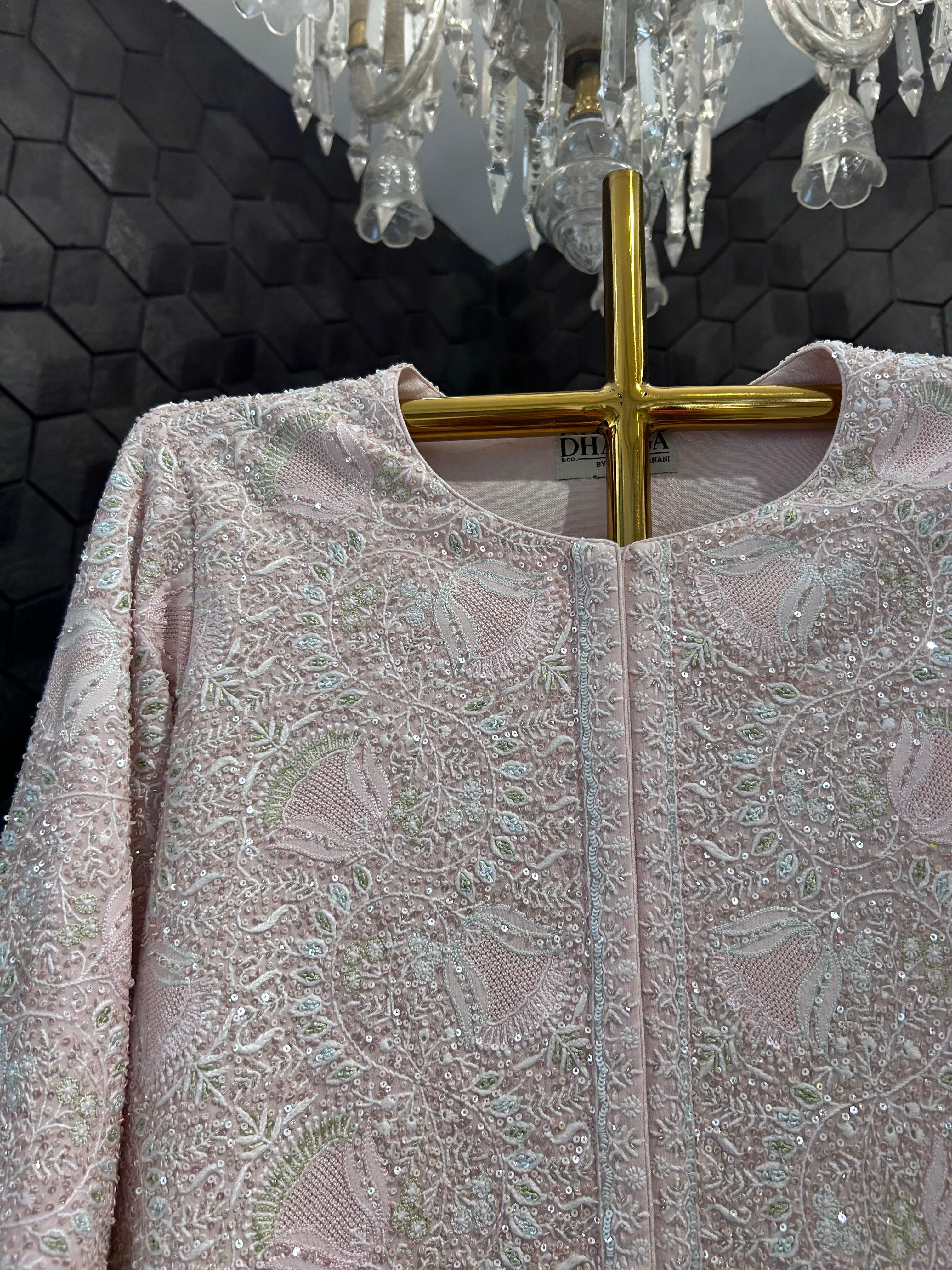 Peach georgette chikankari gilet-set