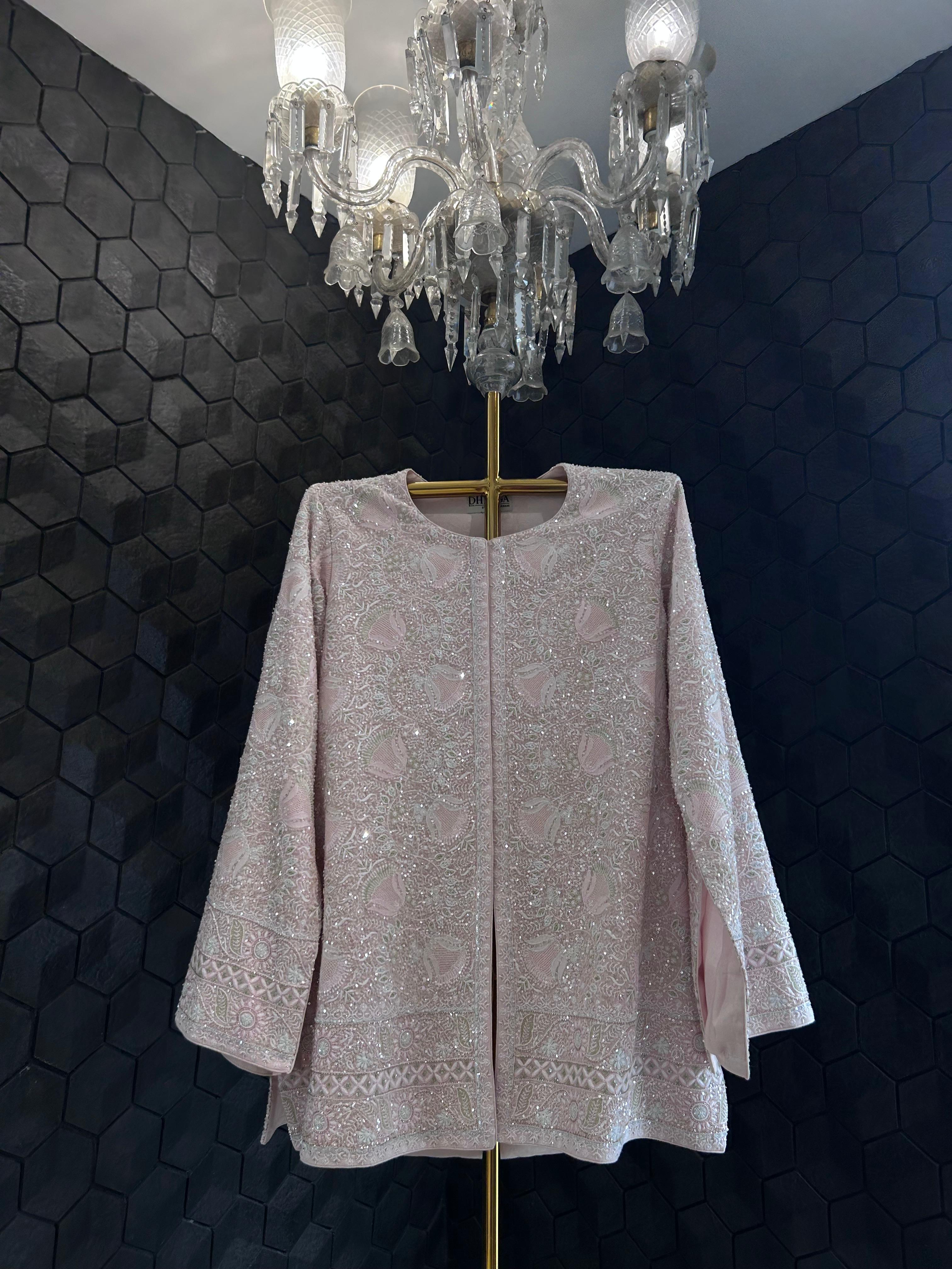 Peach georgette chikankari gilet-set