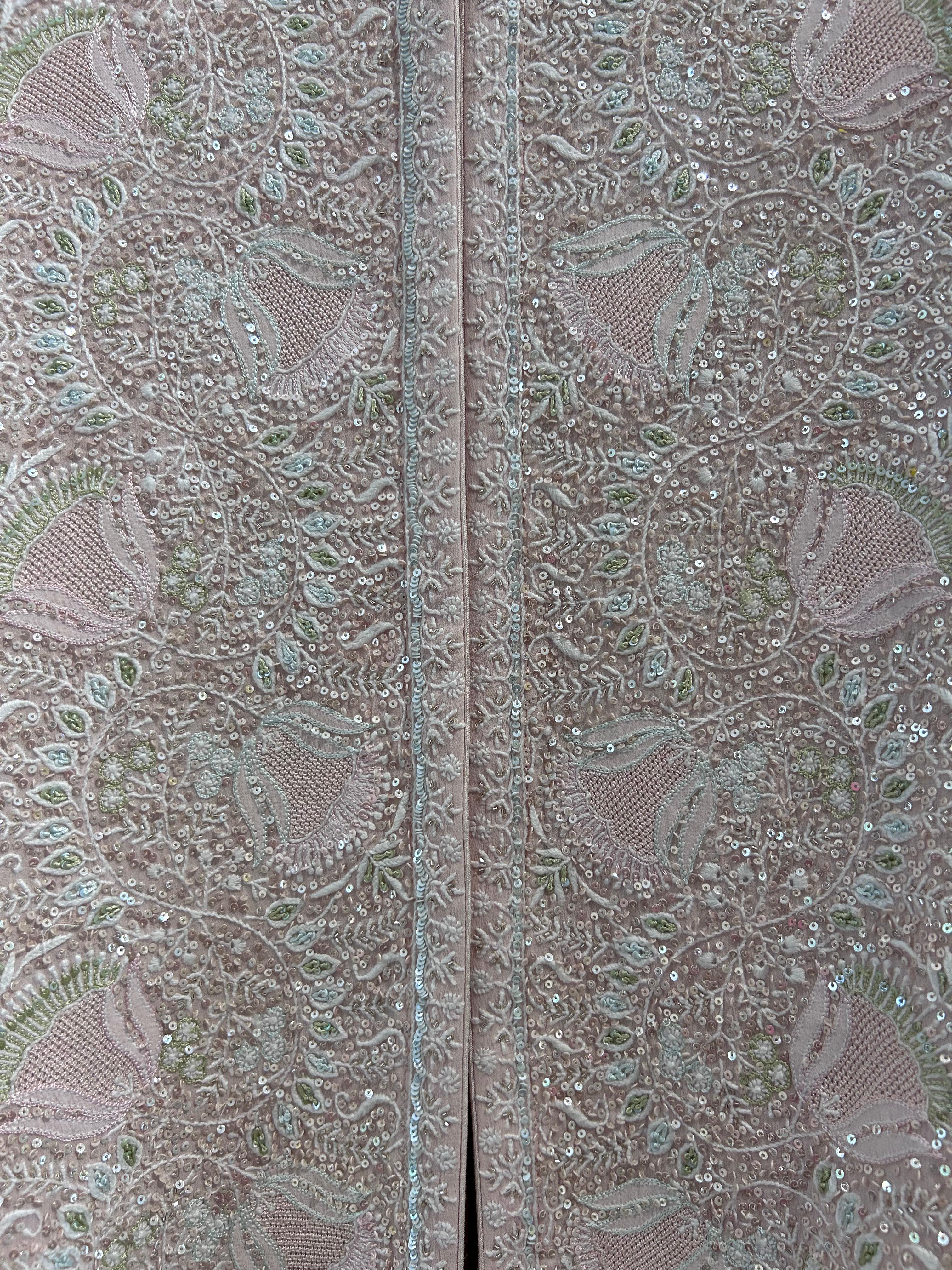 Peach georgette chikankari gilet-set