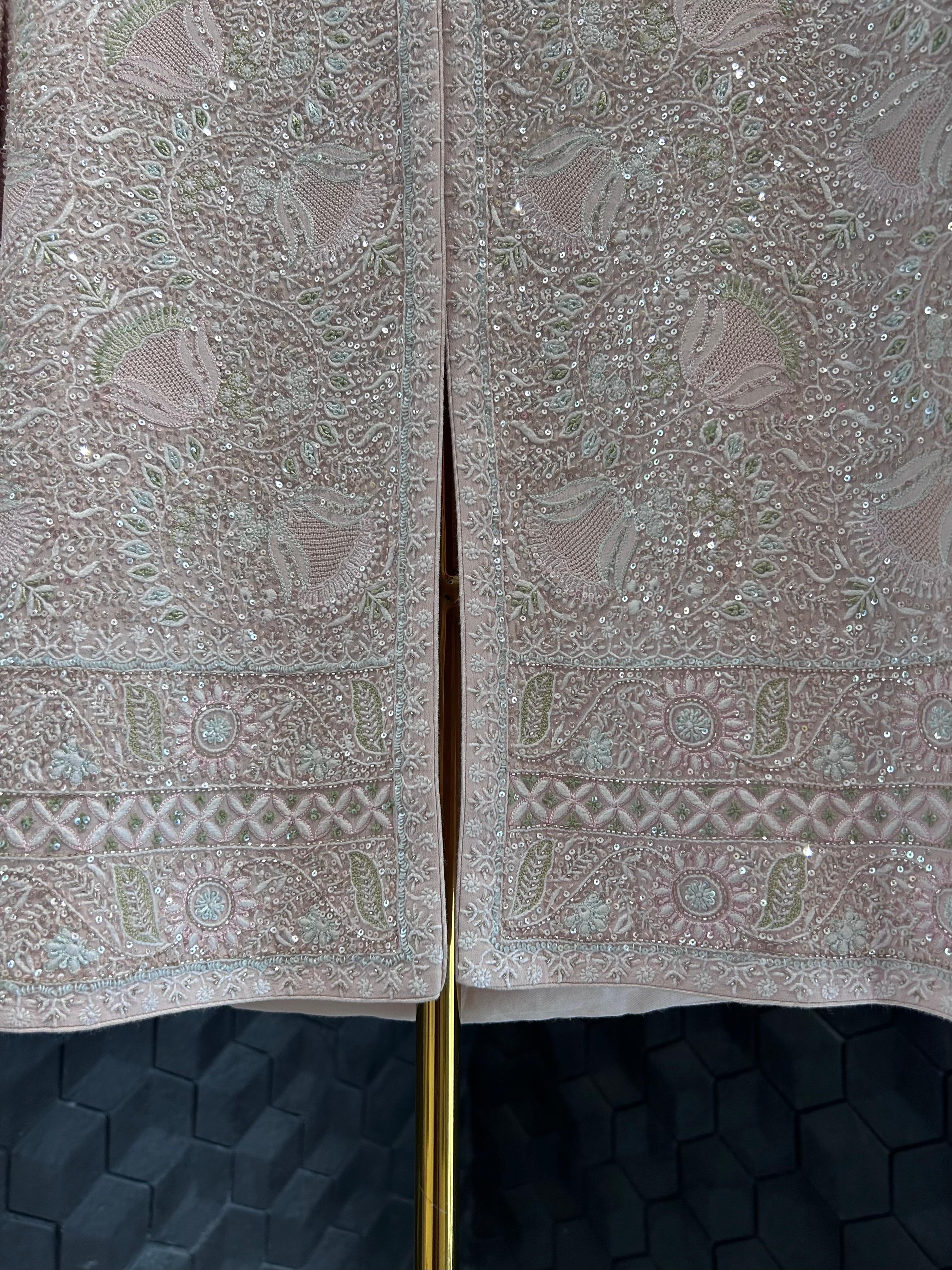 Peach georgette chikankari gilet-set