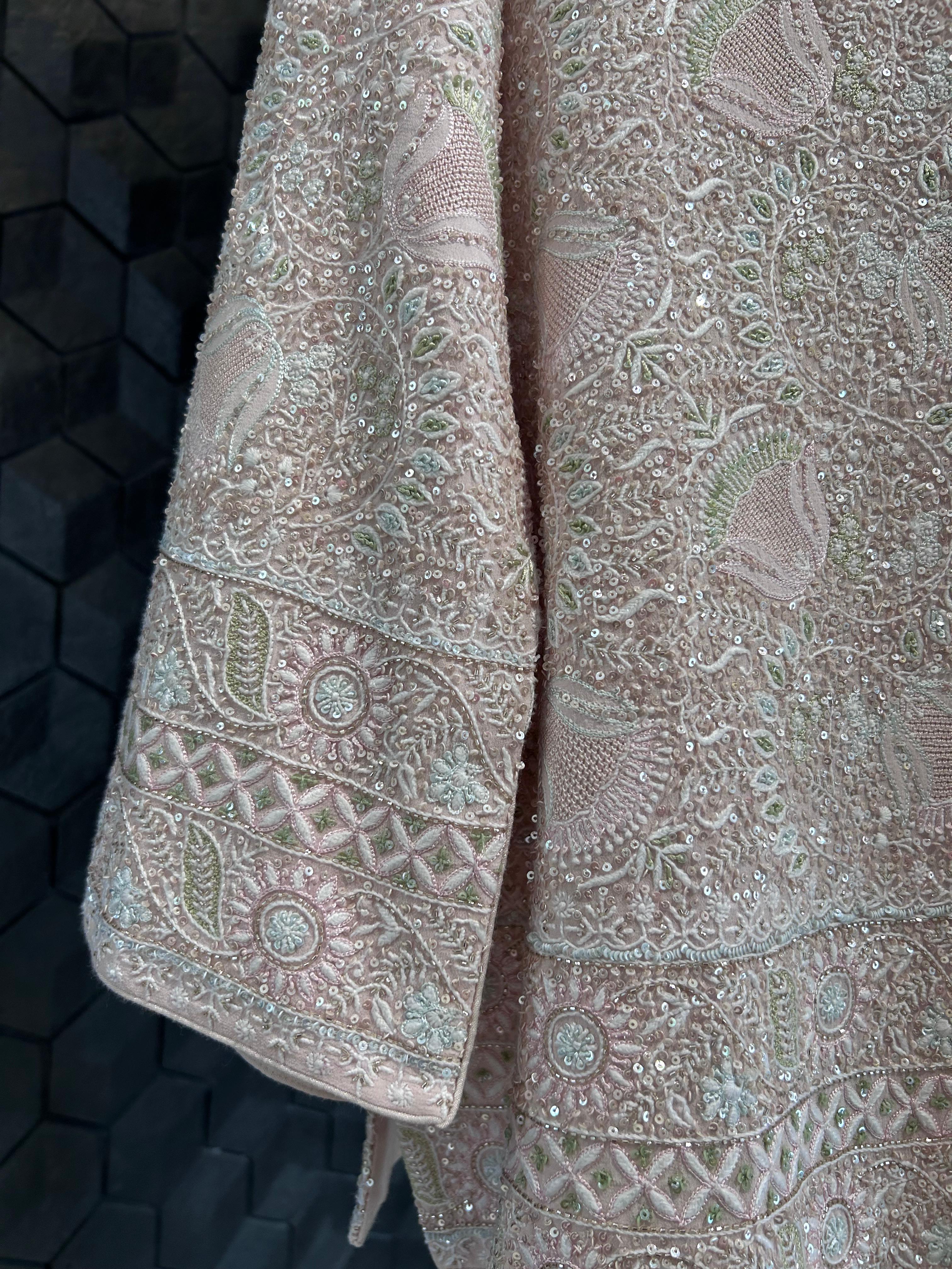 Peach georgette chikankari gilet-set