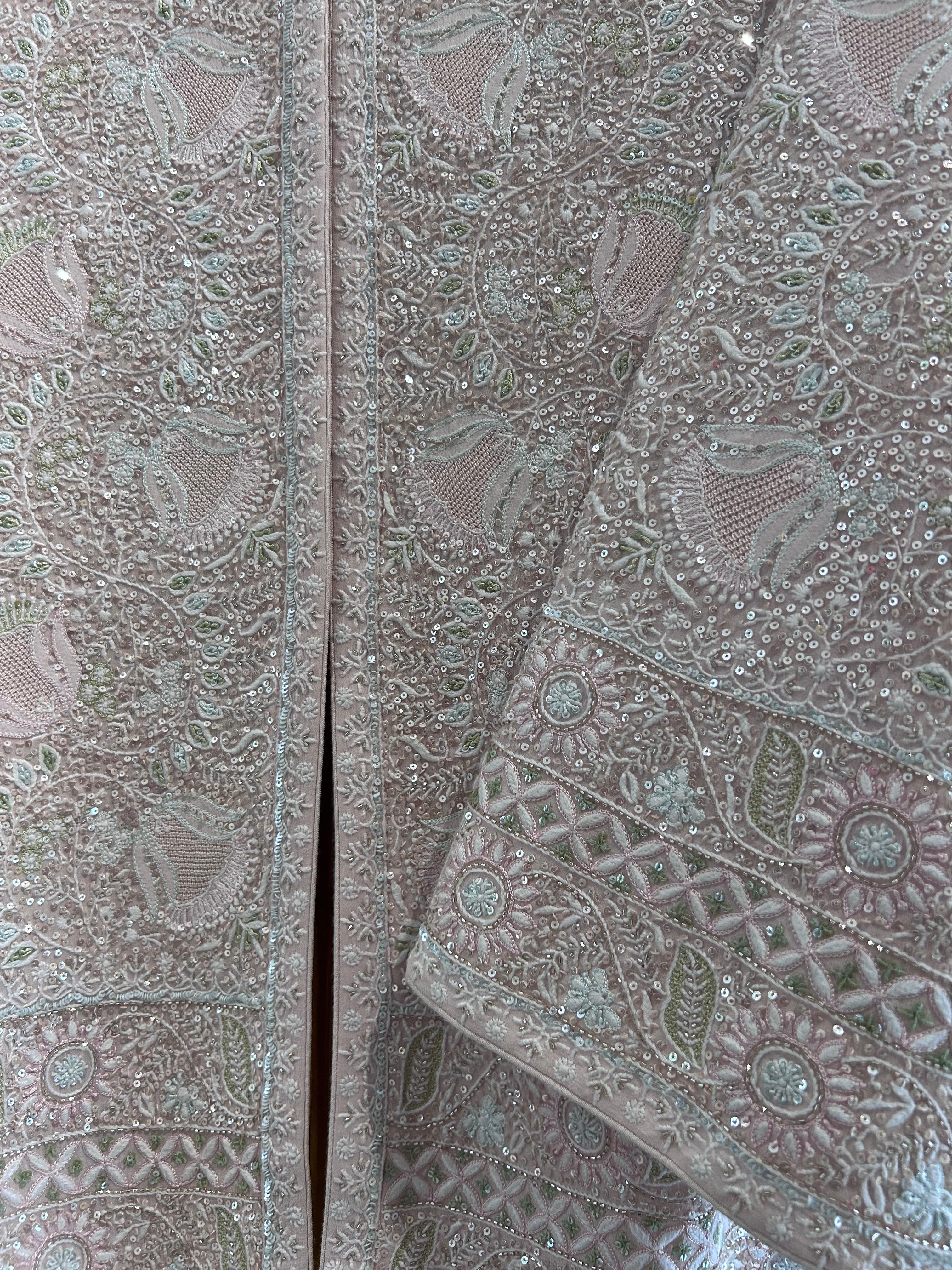 Peach georgette chikankari gilet-set