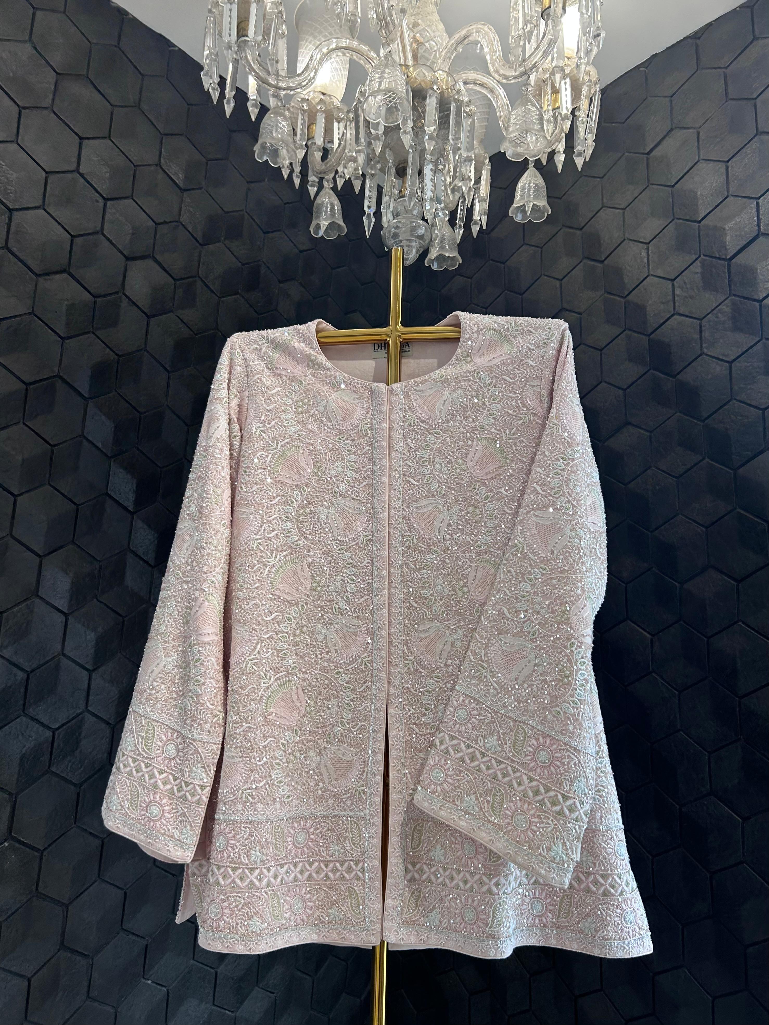 Peach georgette chikankari gilet-set