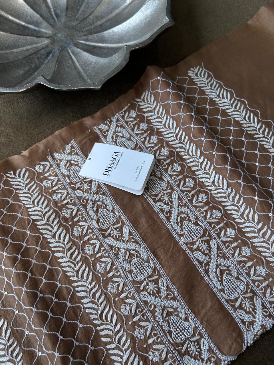 Brown Chanderi Chikankari Mens Kurta