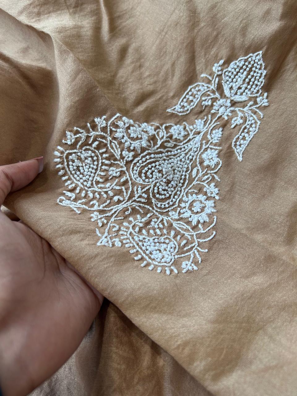 Brown Chanderi Chikankari Mens Kurta