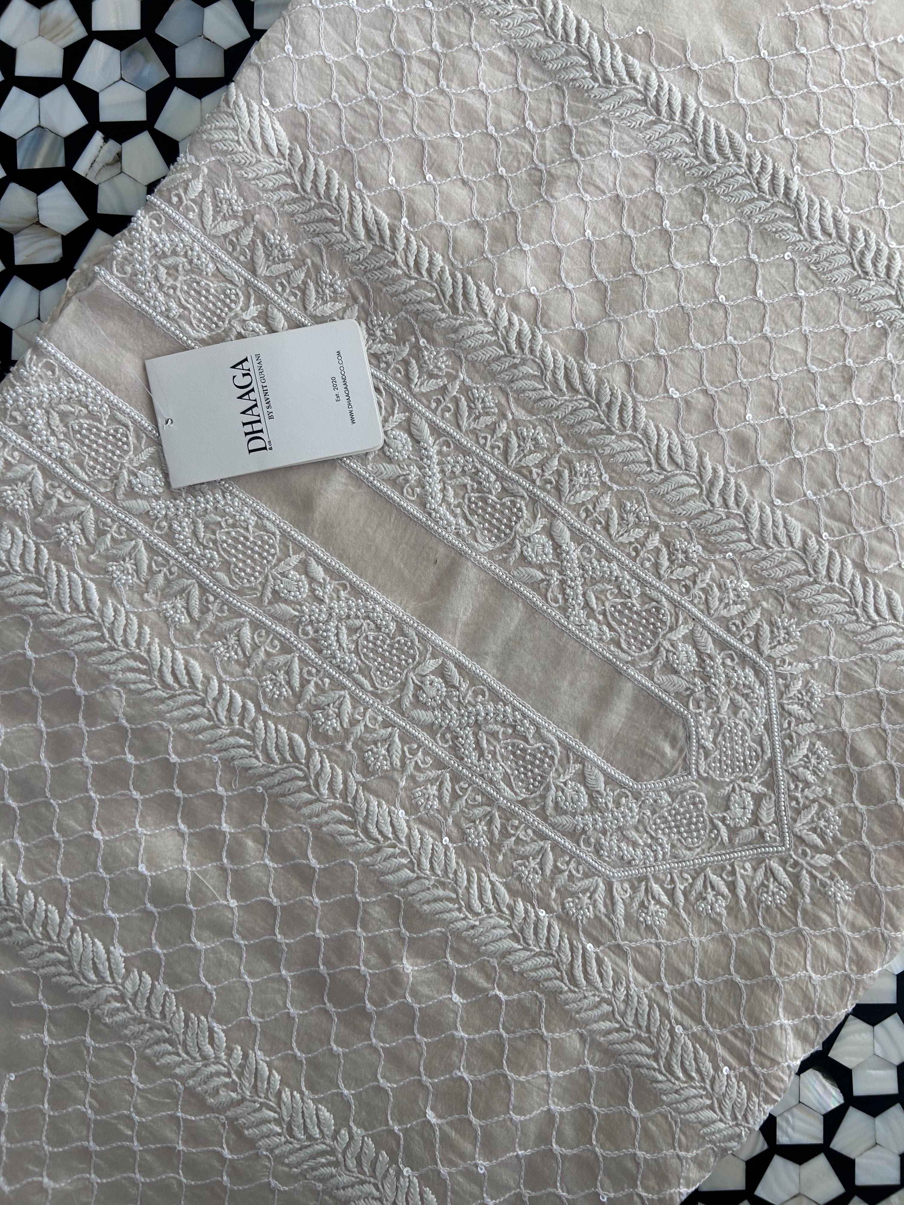 Ivory chanderi chikankari men kurta