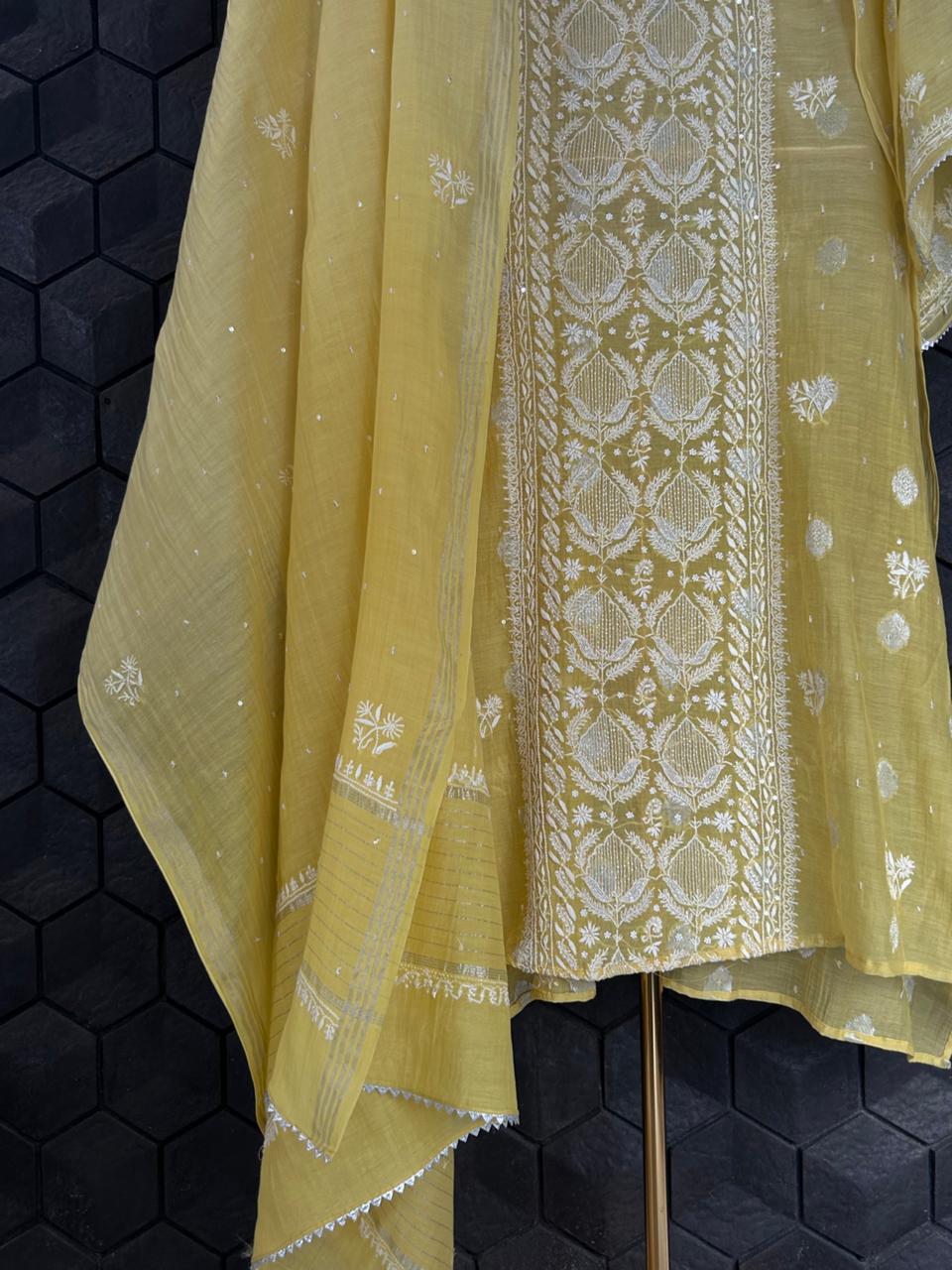 Lime Green Mul Chanderi Chikankari Kurta