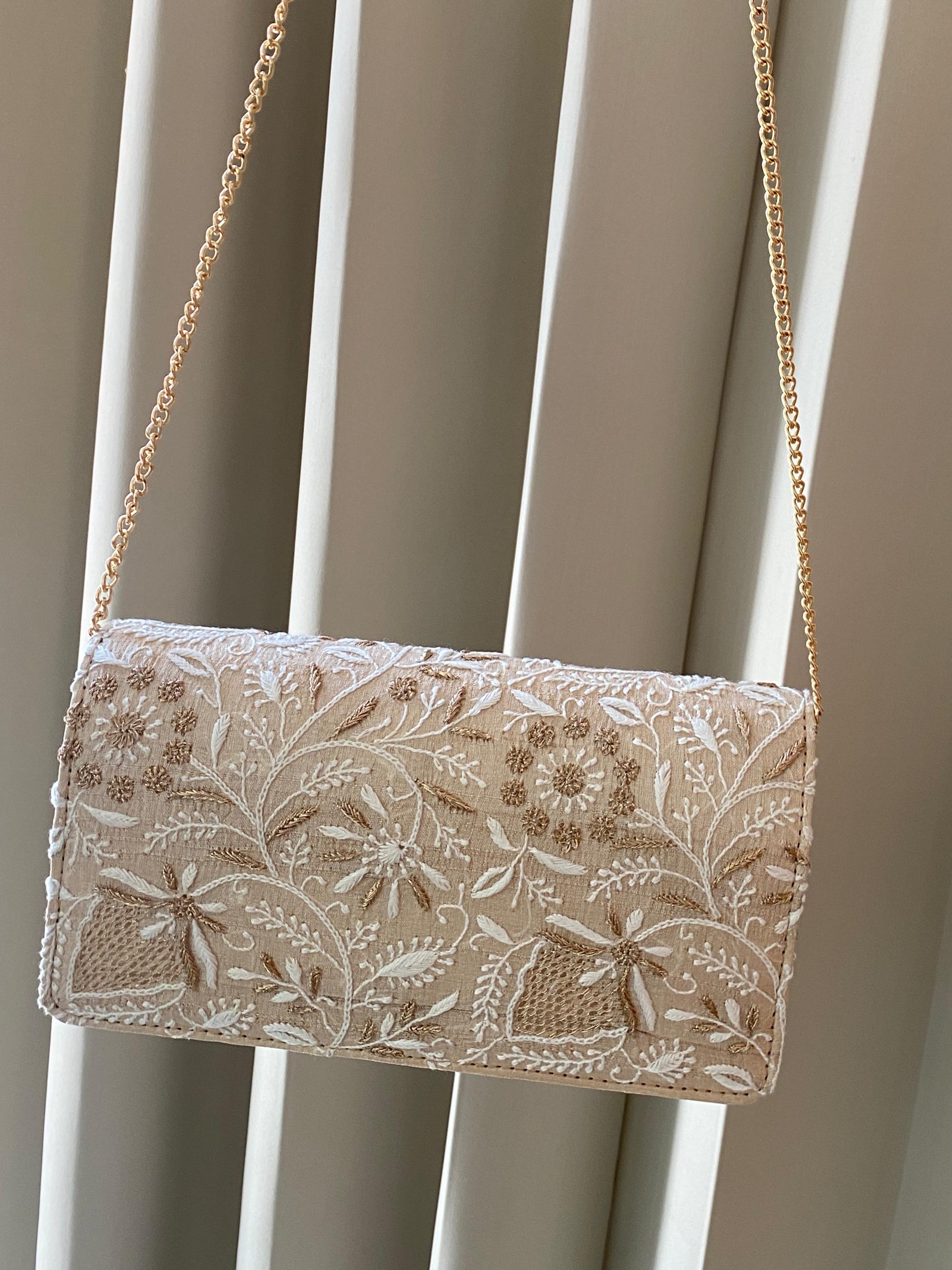 Beige silk clutch