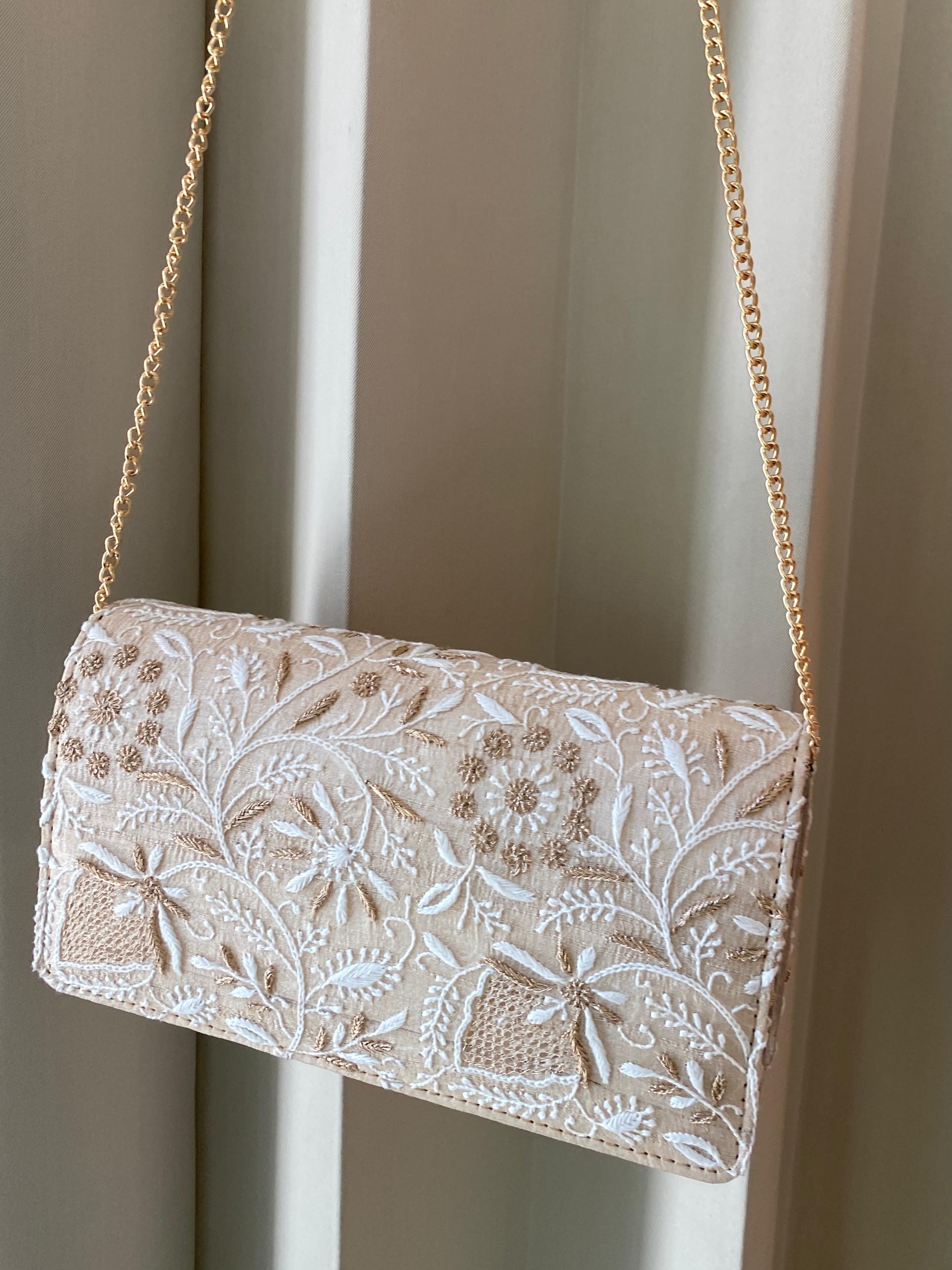 Beige silk clutch