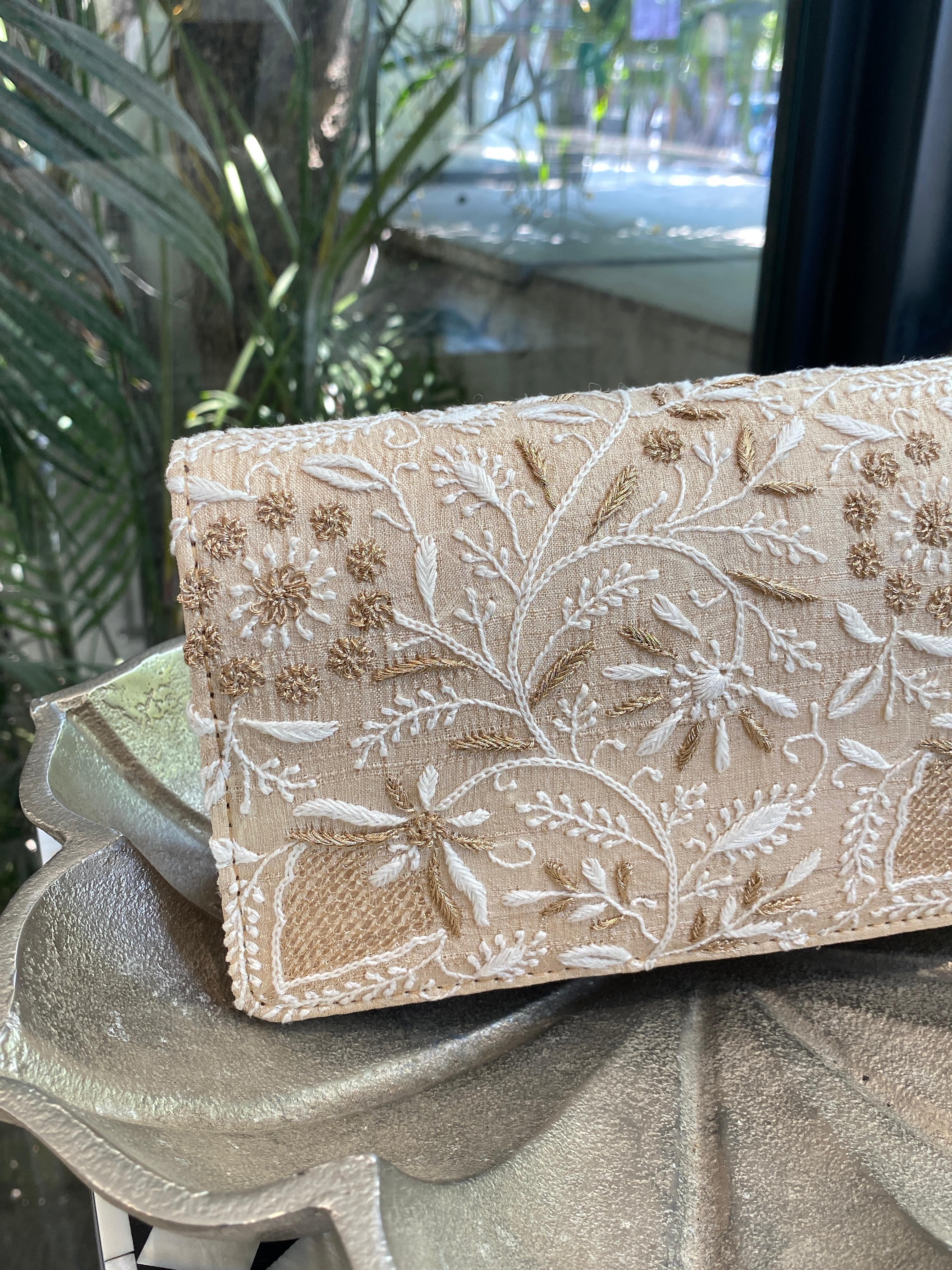 Beige silk clutch