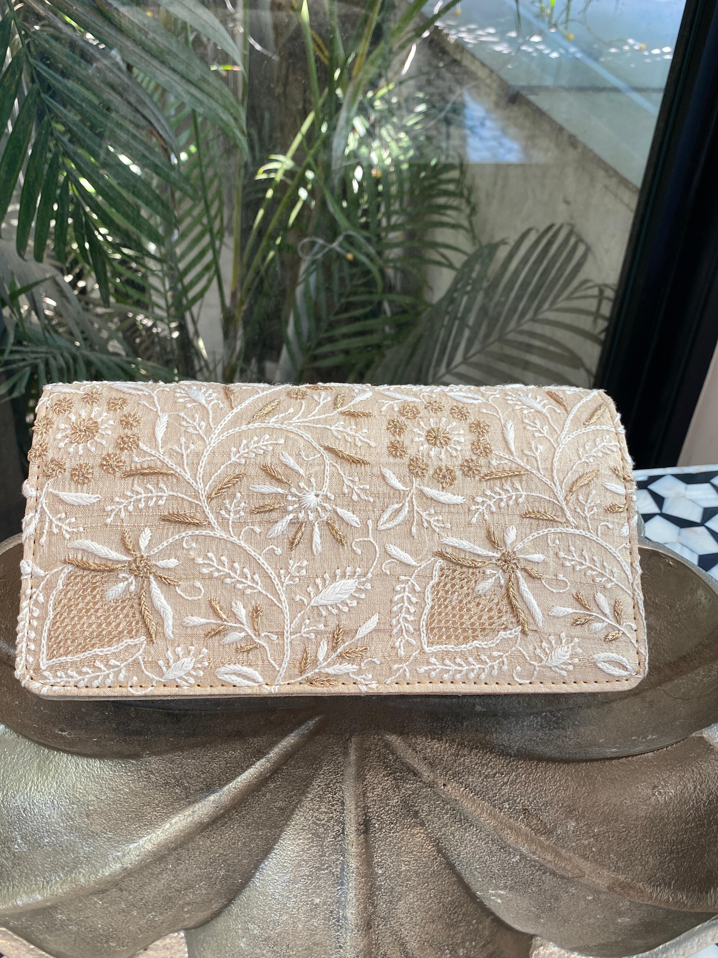 Beige silk clutch