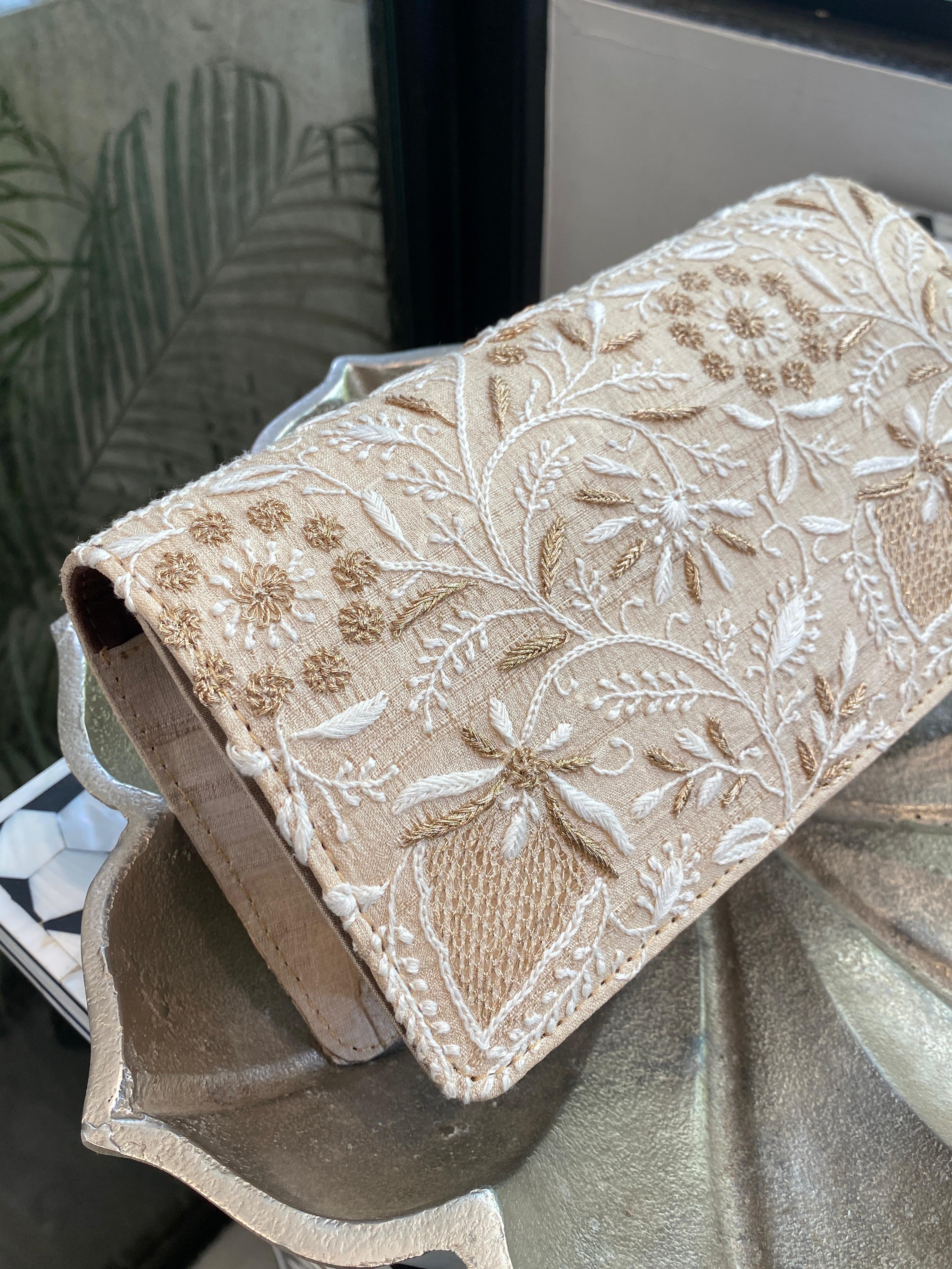Beige silk clutch