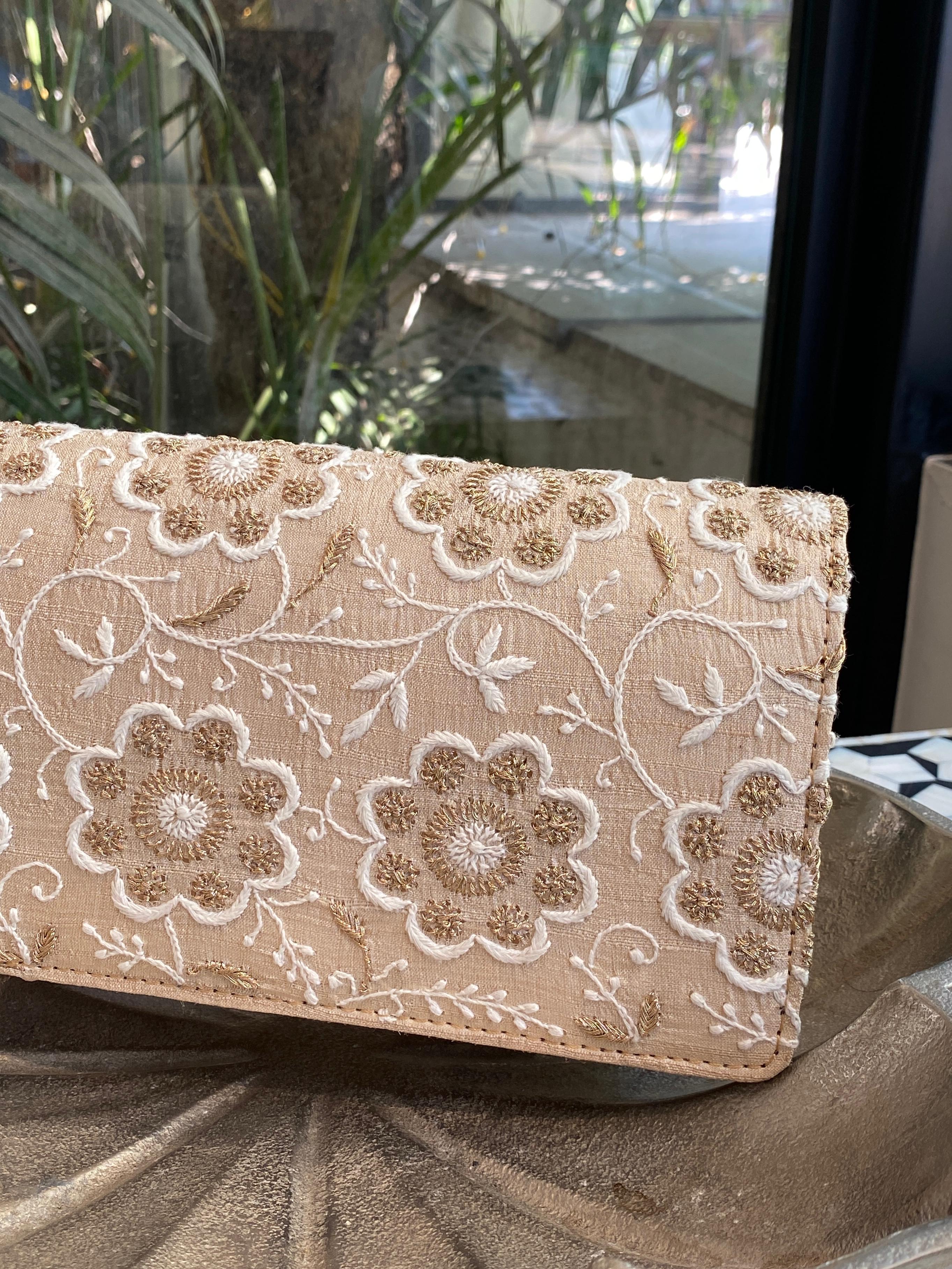 Beige silk clutch