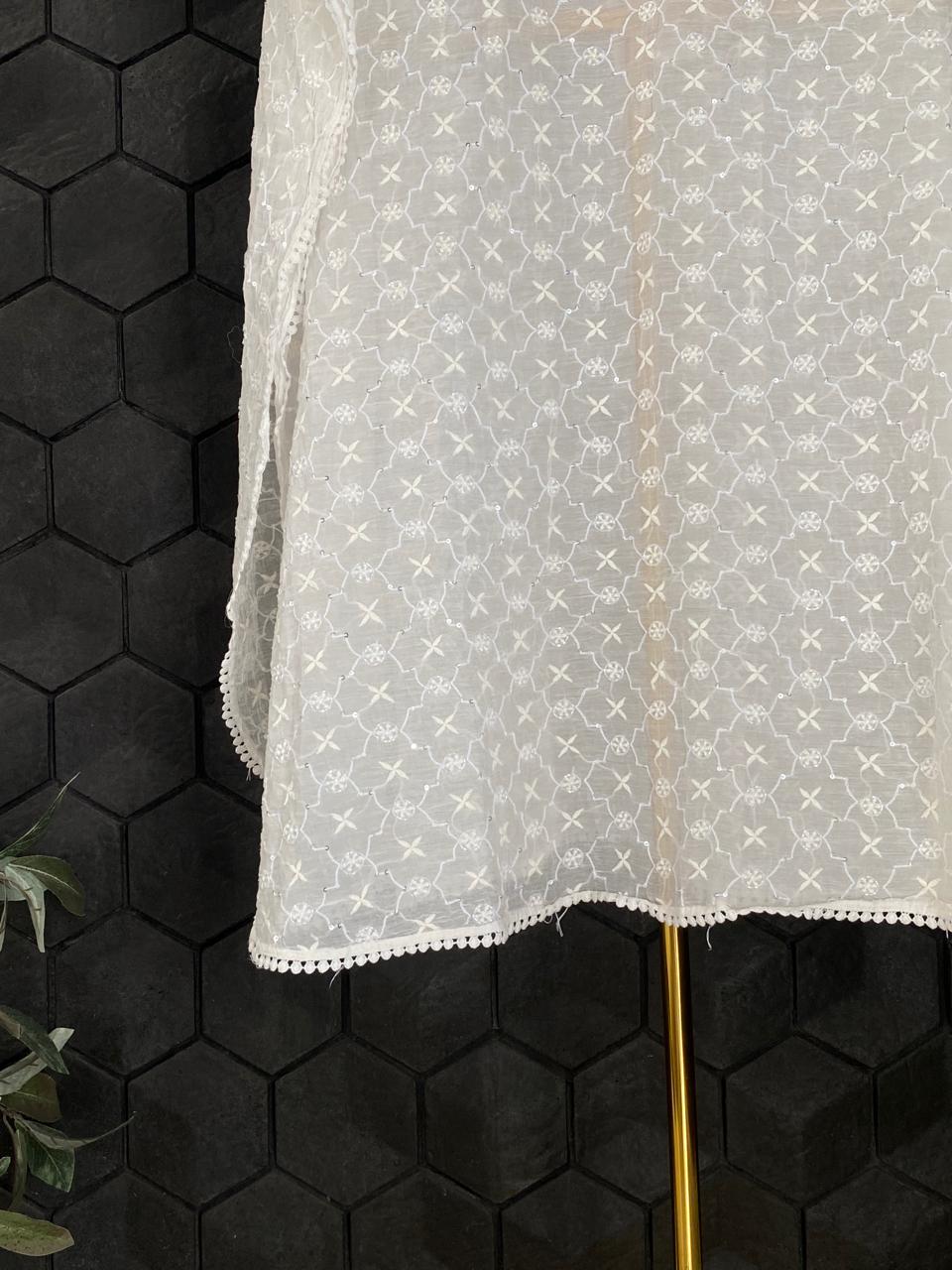 White Mul Chanderi Chikankari Kaftan