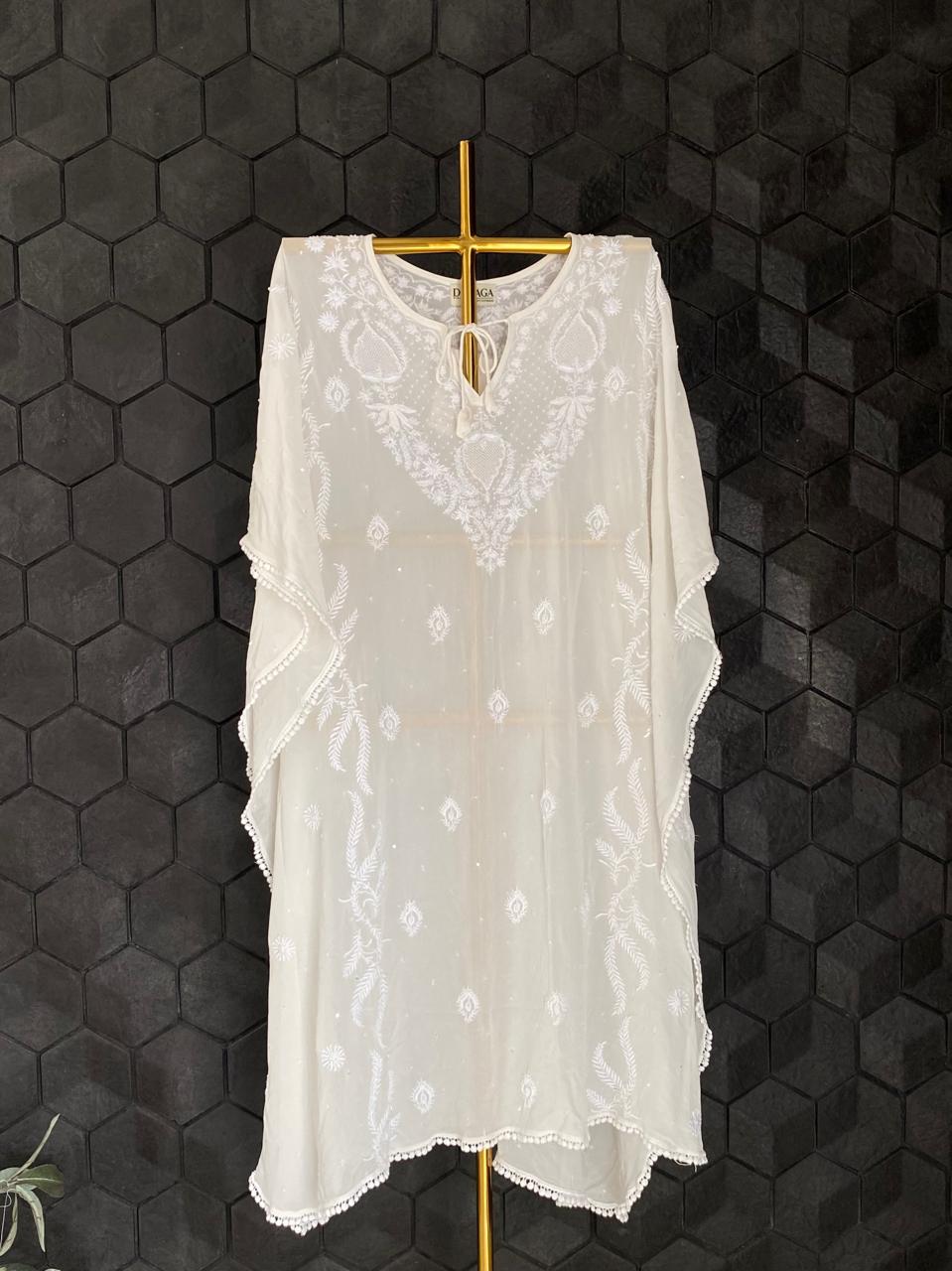 White Georgette Chikankari Kaftan