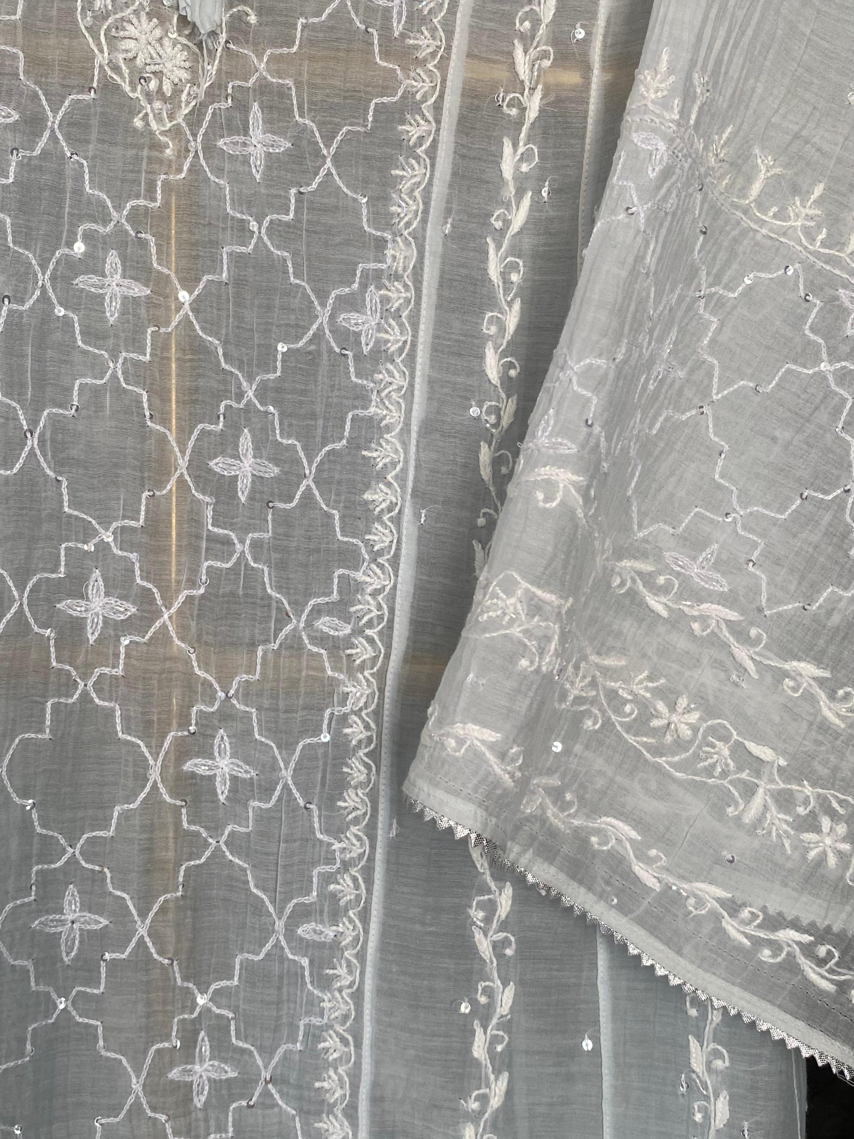 Sky Blue Mul Chanderi Chikankari Anarkali Set