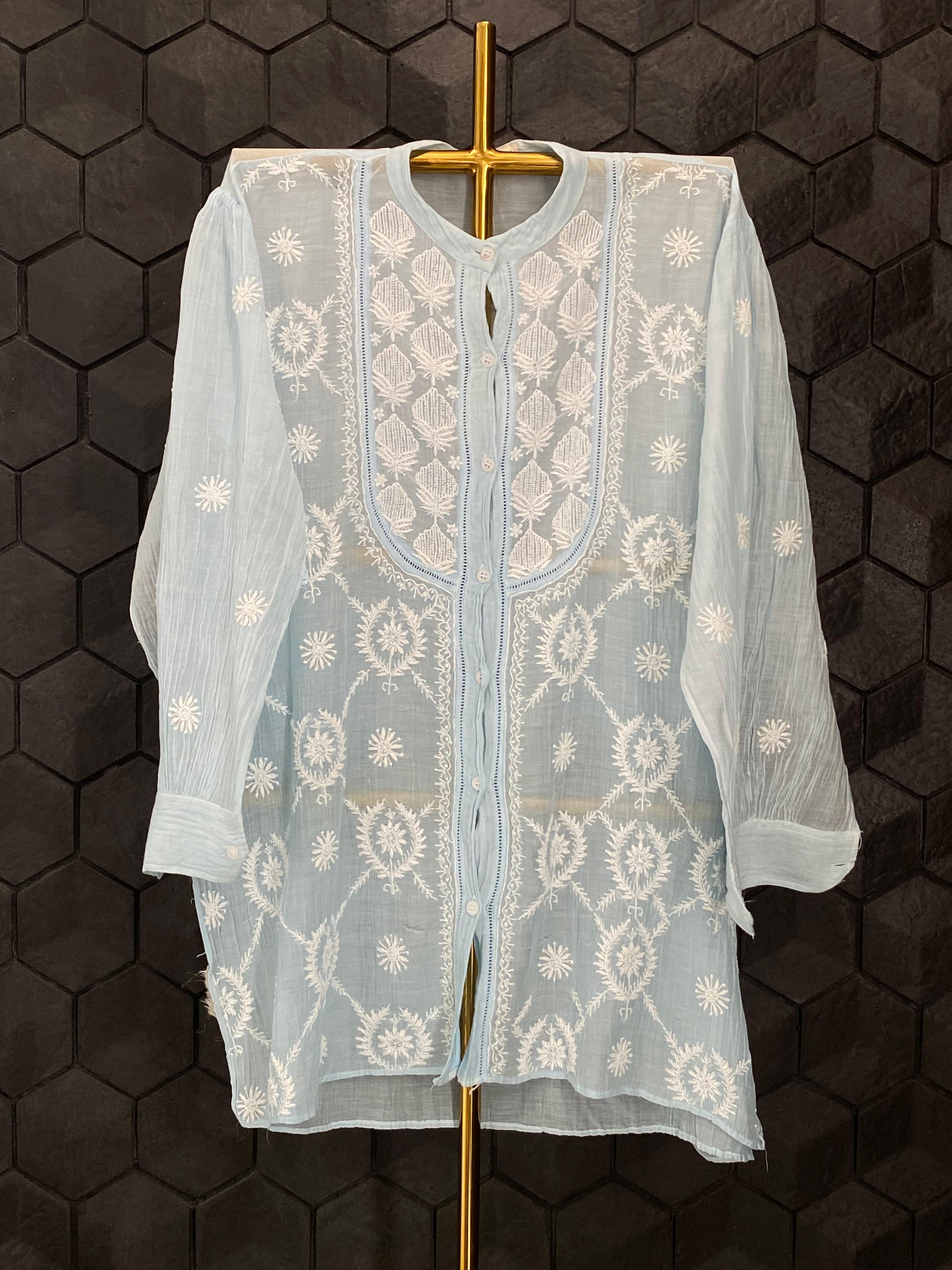 Sky Blue Mul Chanderi Chikankari Co-ord Set