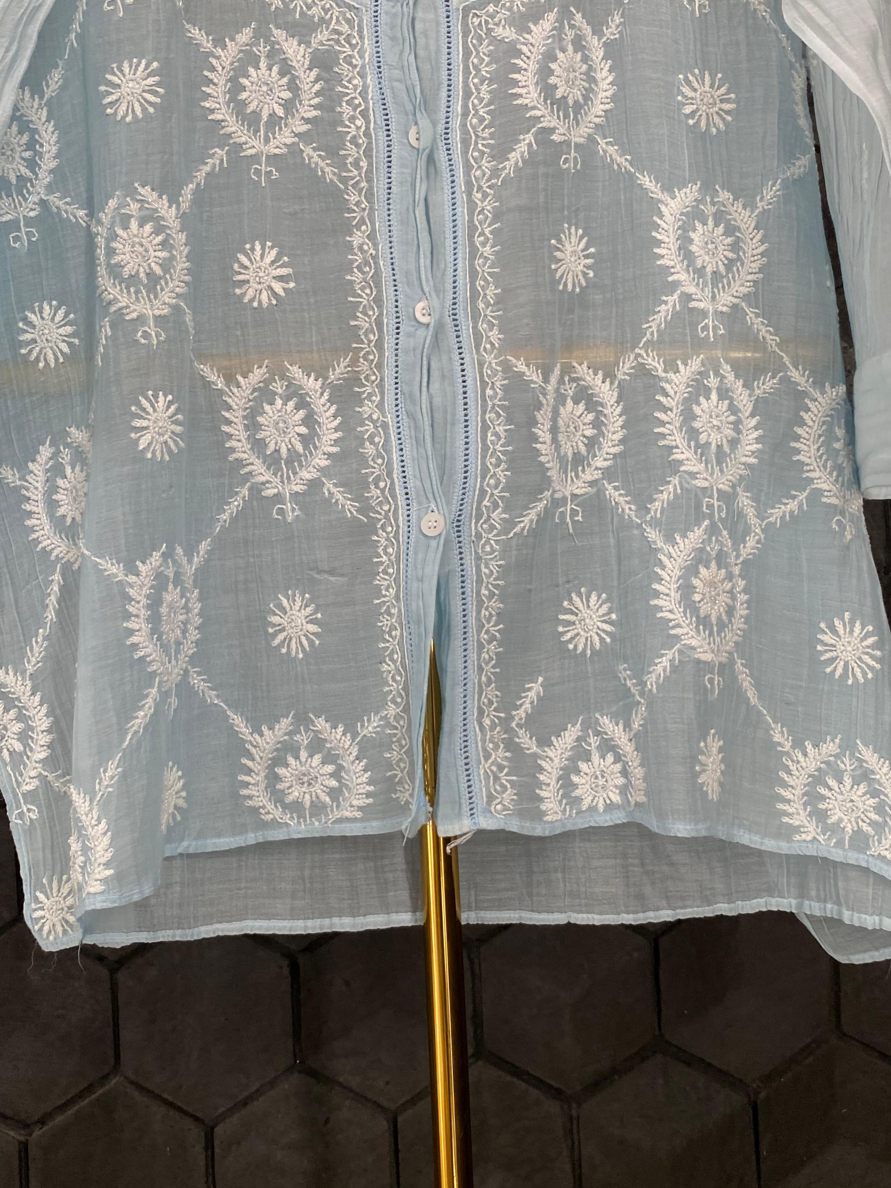 Sky Blue Mul Chanderi Chikankari Co-ord Set