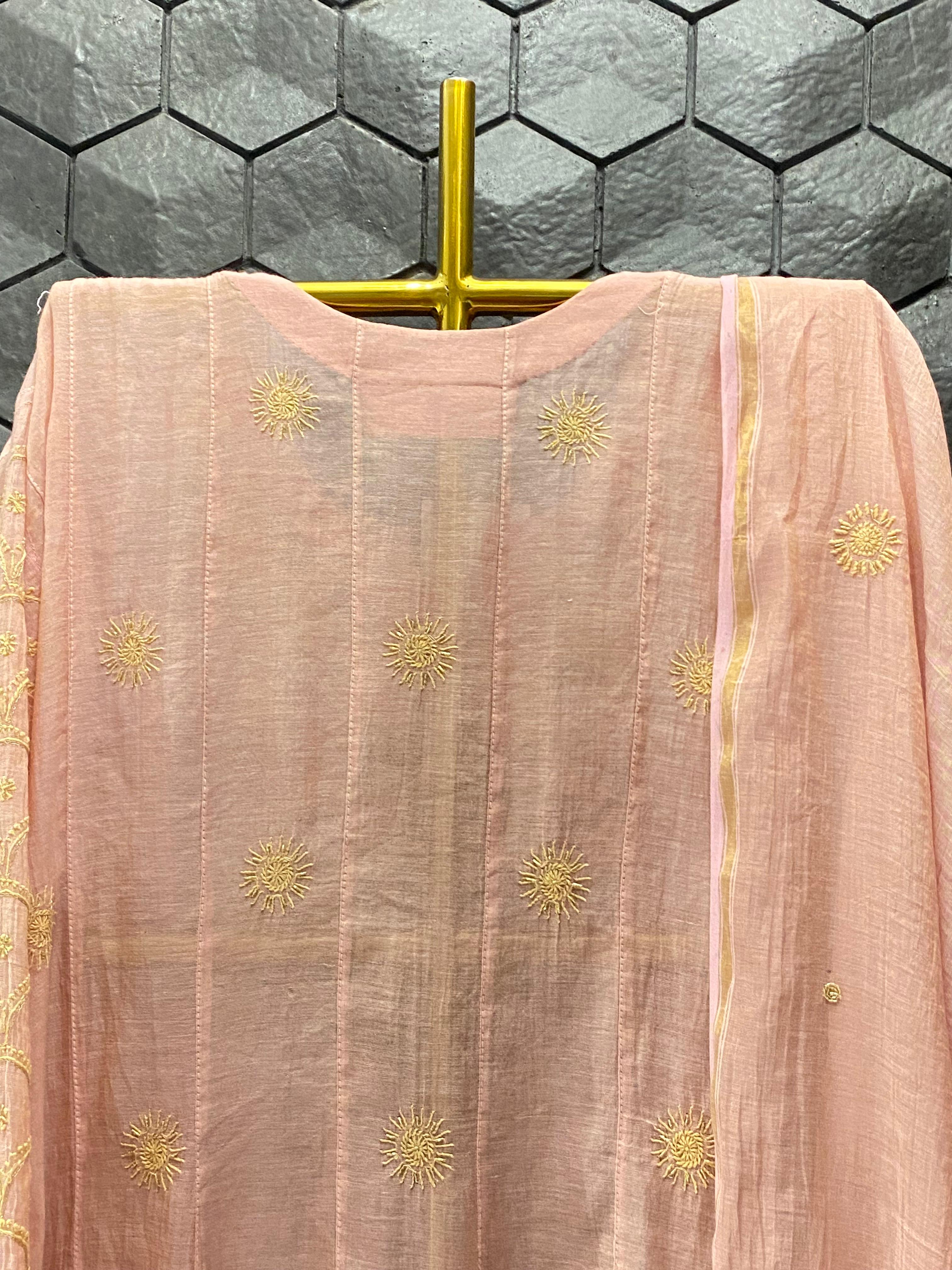 Pink Tissue Chikankari Anarkali Set