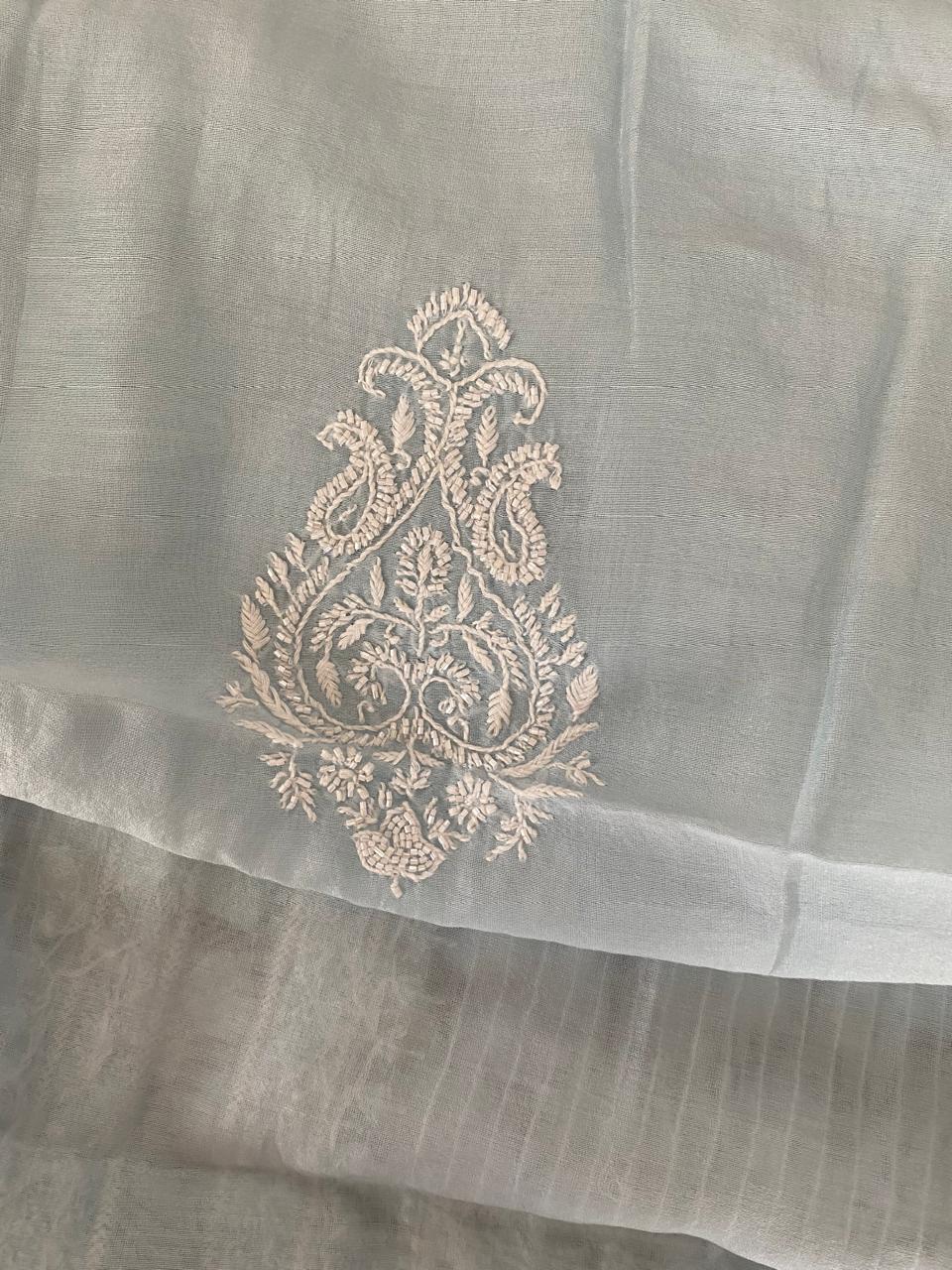 Blue mens chanderi chikankari kurta
