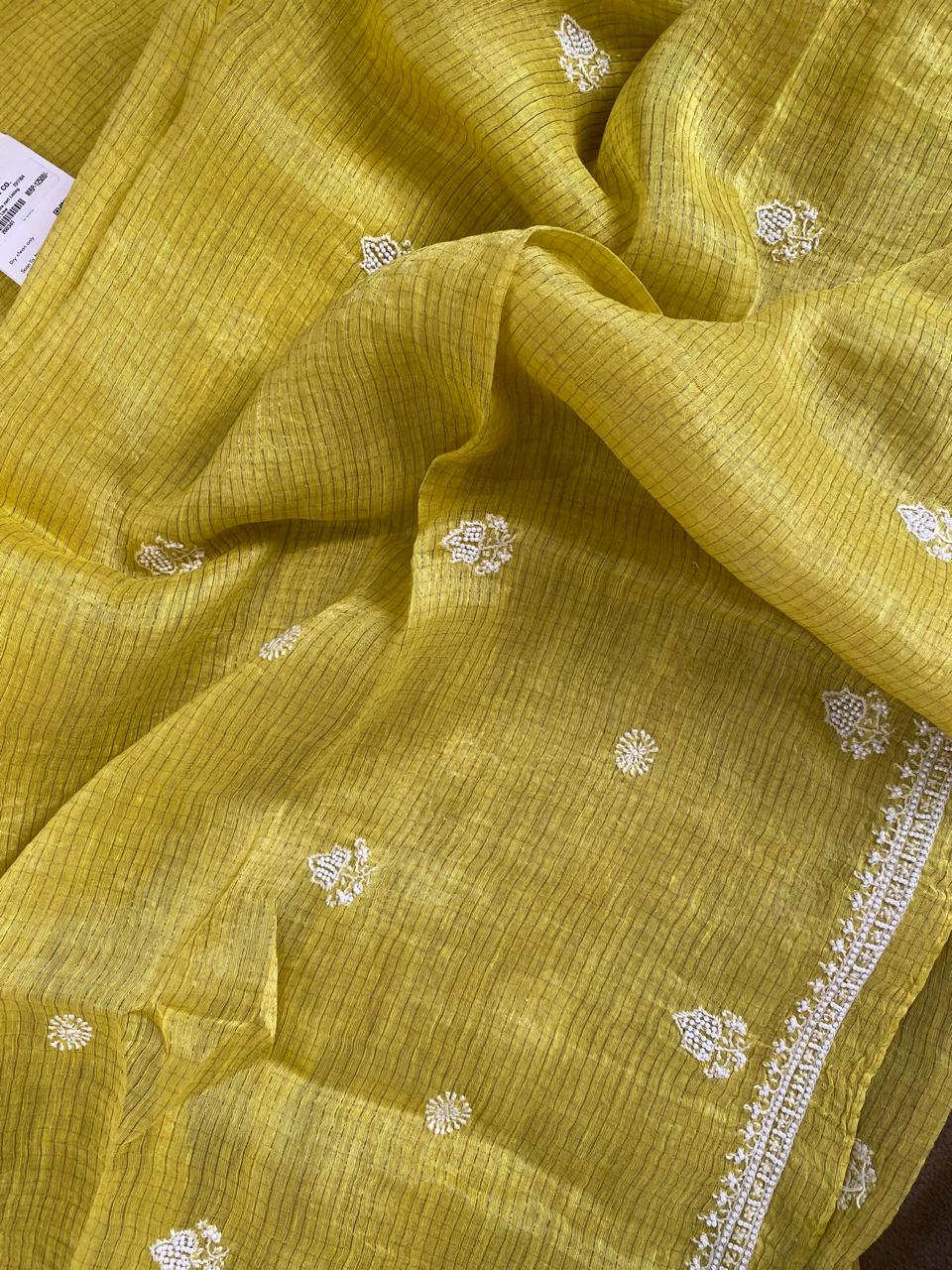 Lime Green Mens Chanderi Chikankari Kurta
