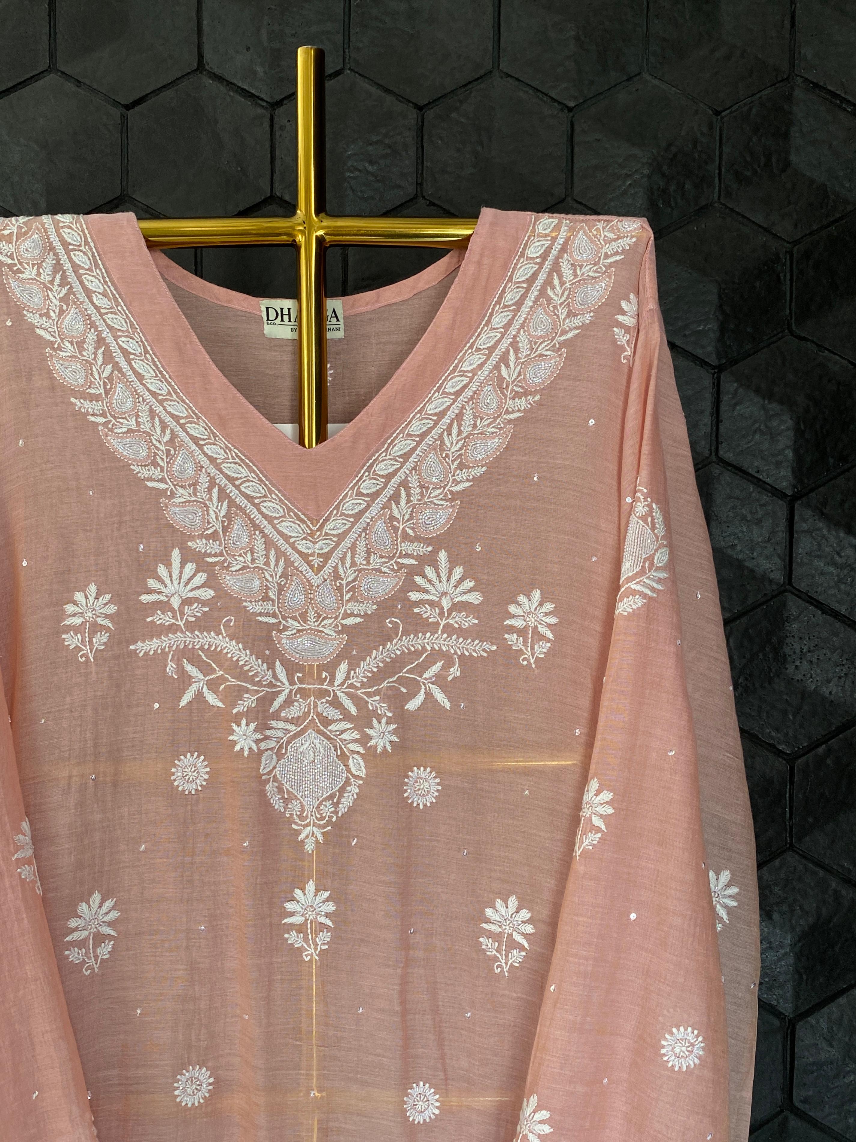 Pink Tissue Chikankari Co-ord Set
