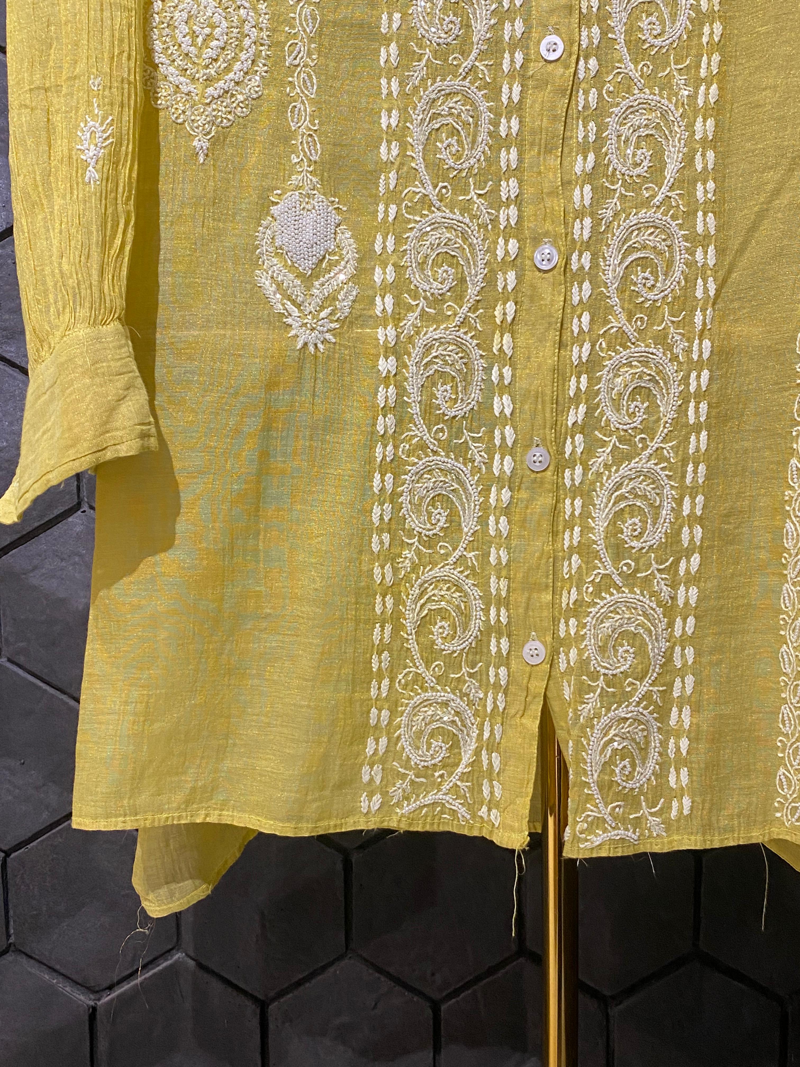 Lime Green Golden Tissue Chikankari Co-ord Set