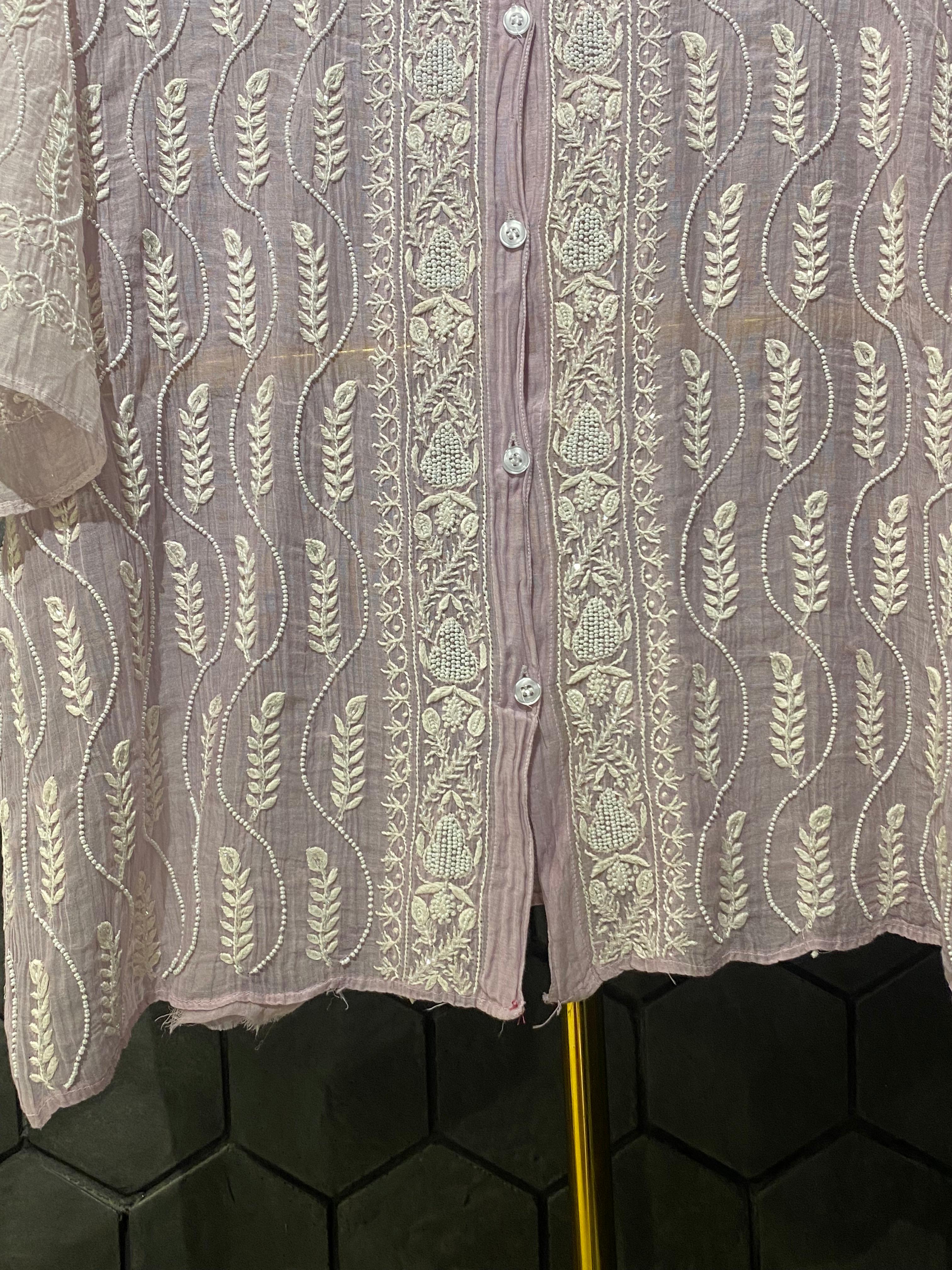 Lilac Mul Chanderi Chikankari Co-ord Set