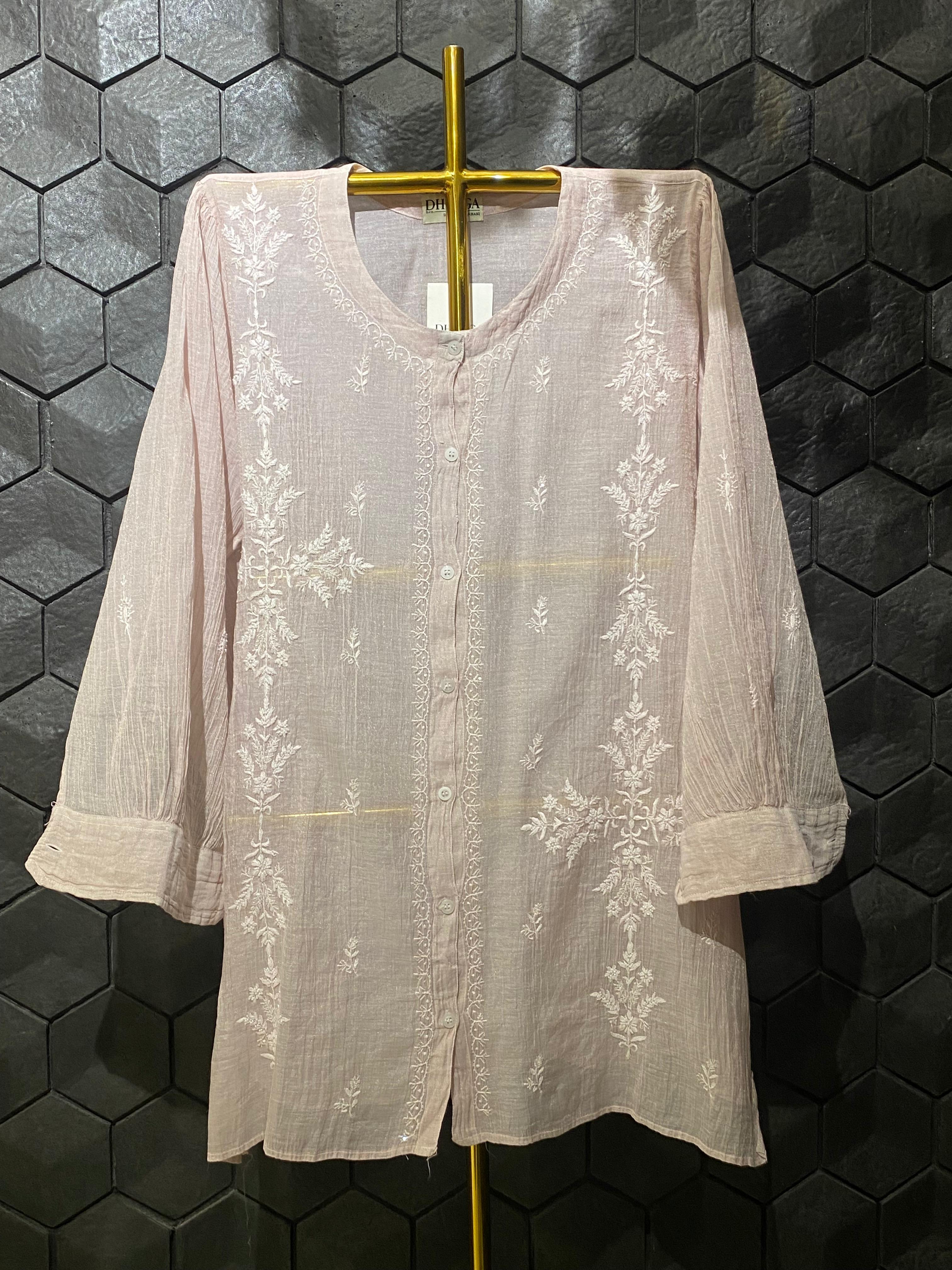 Pink Silver Tissue Chikankari Co-ord Set