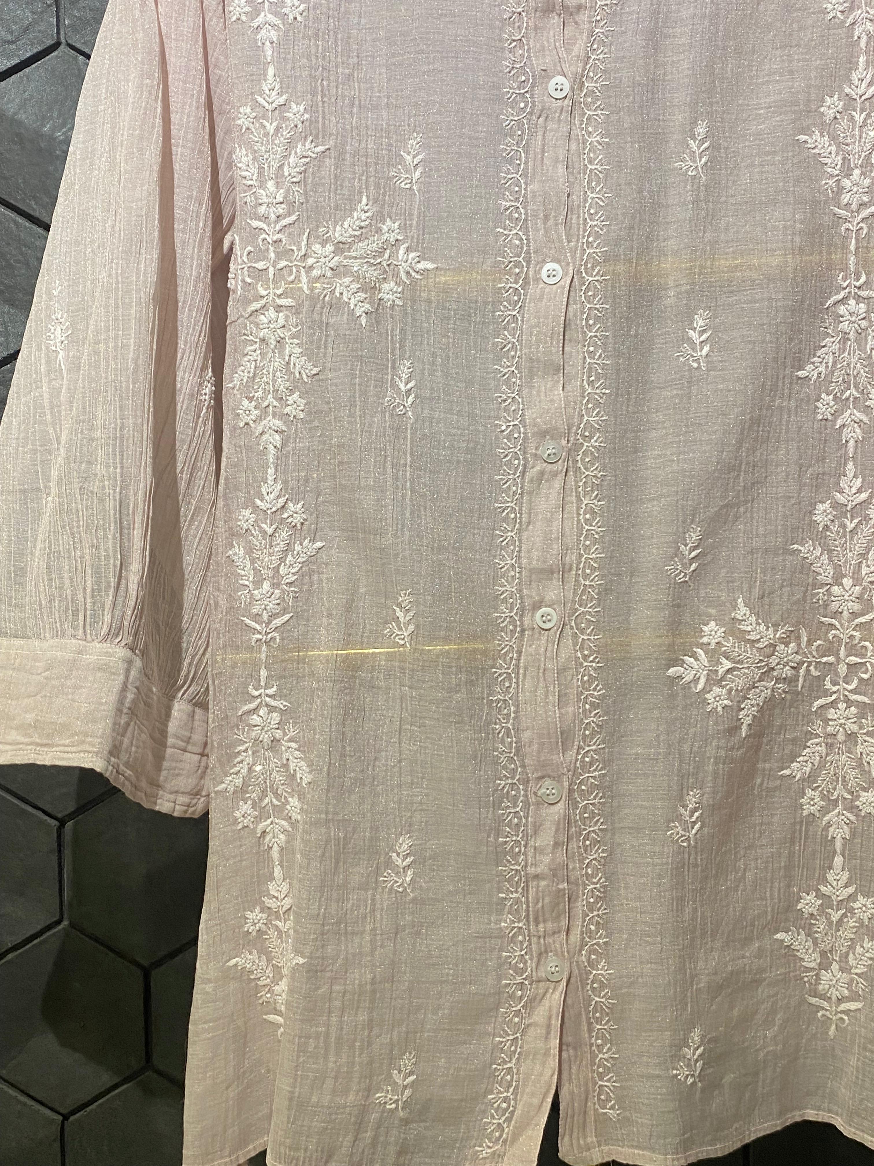 Pink Silver Tissue Chikankari Co-ord Set