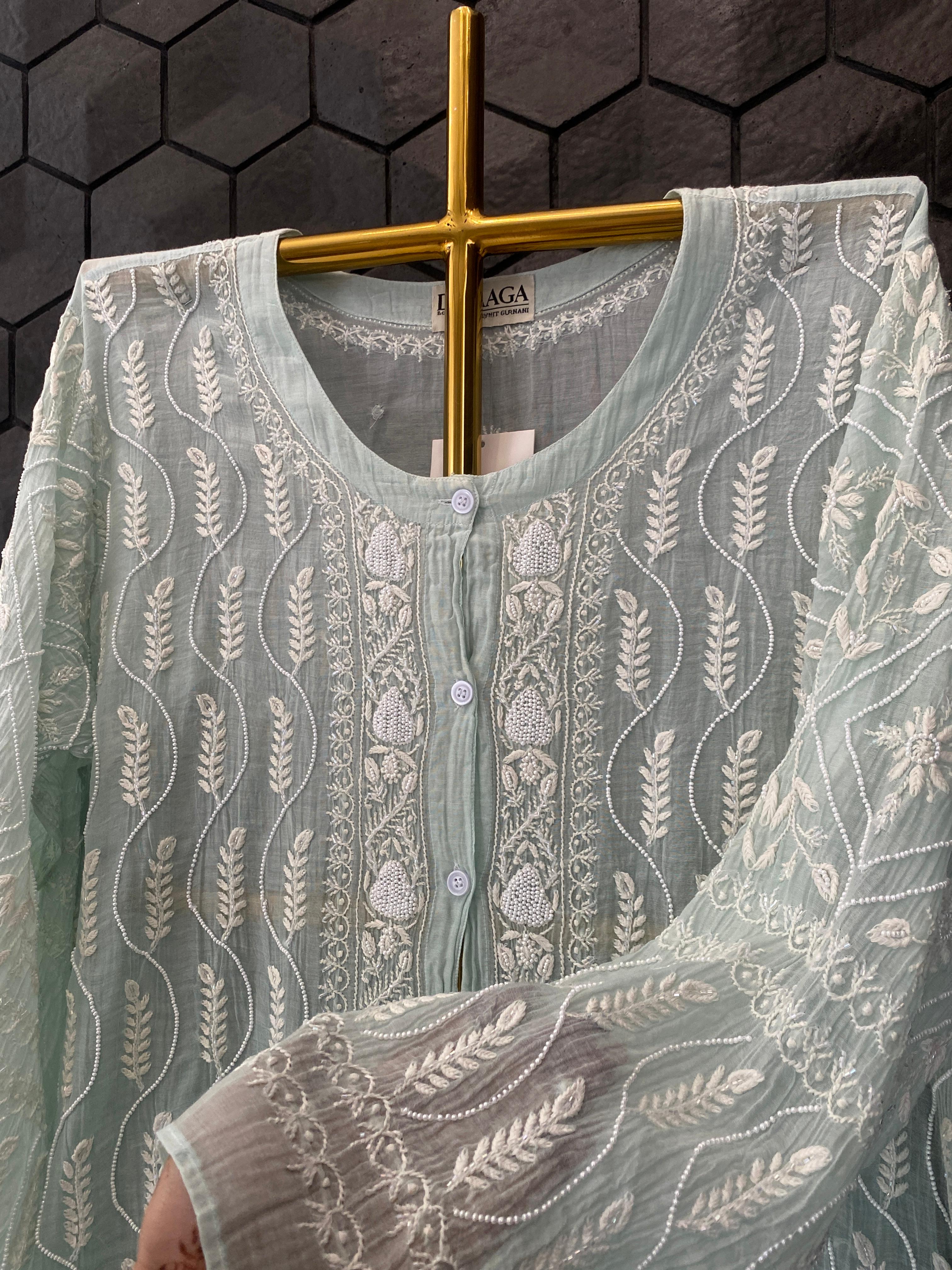 Sea Green Mul Chanderi Chikankari Co-ord Set
