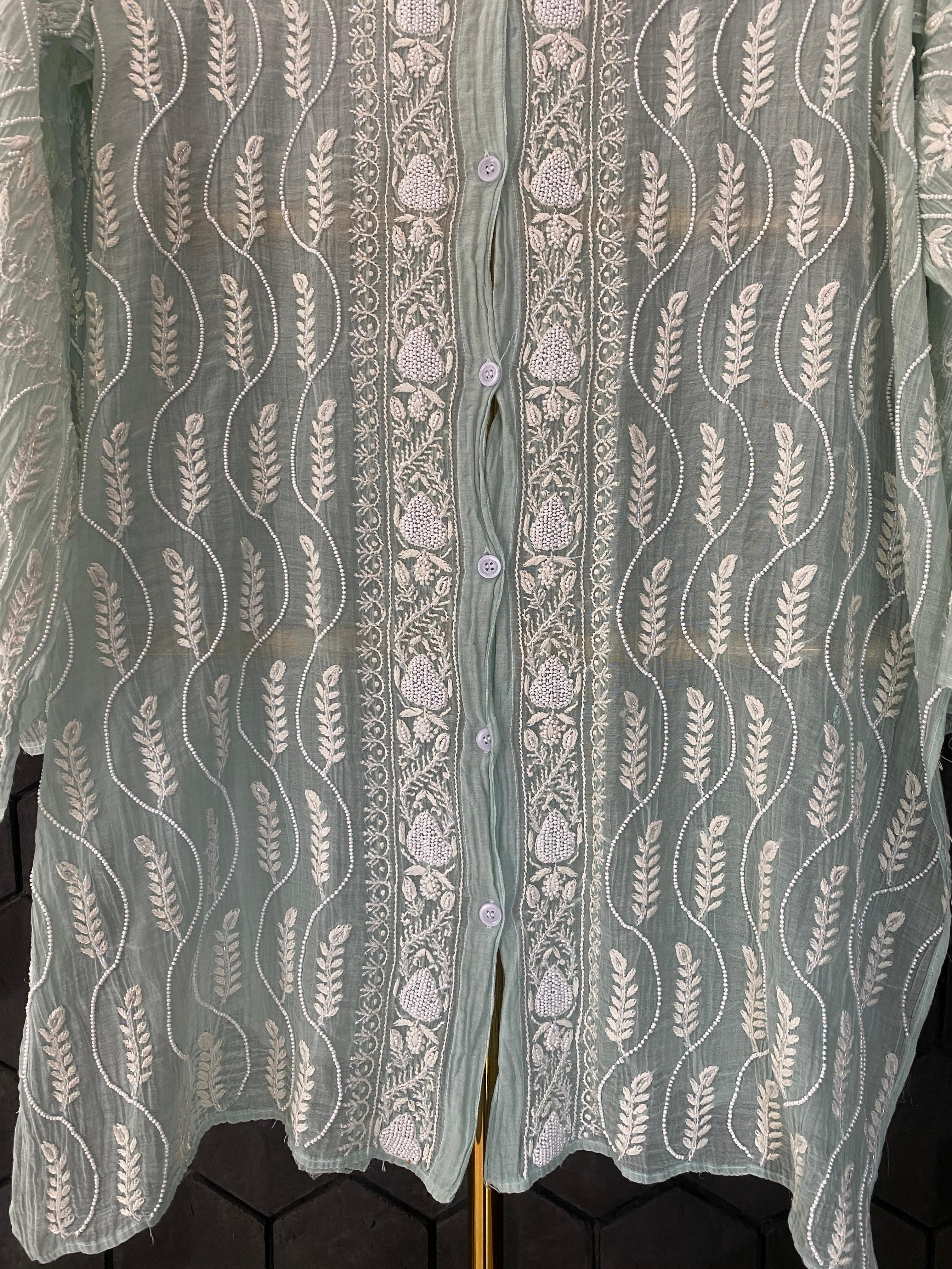 Sea Green Mul Chanderi Chikankari Co-ord Set