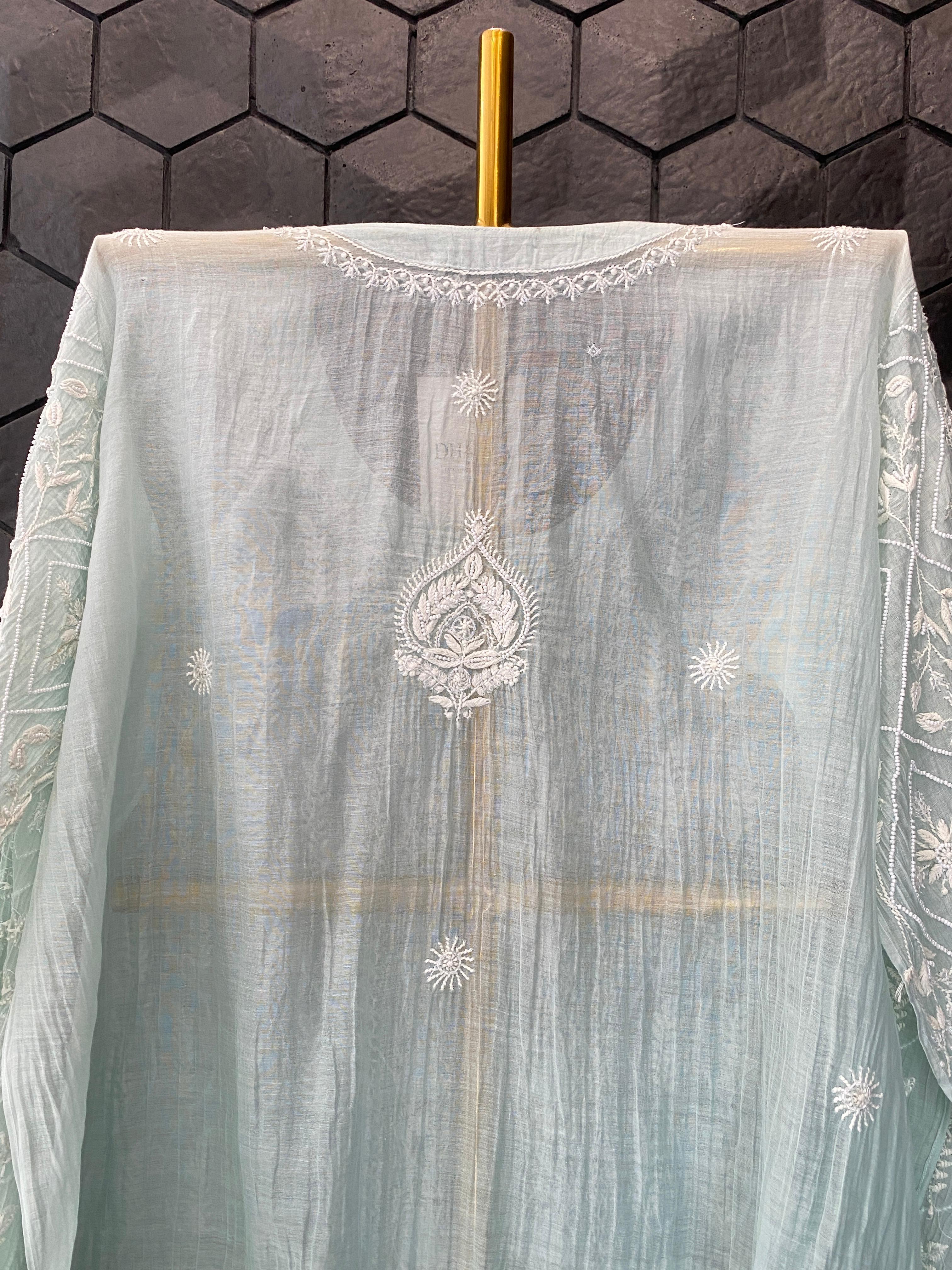 Sea Green Mul Chanderi Chikankari Co-ord Set