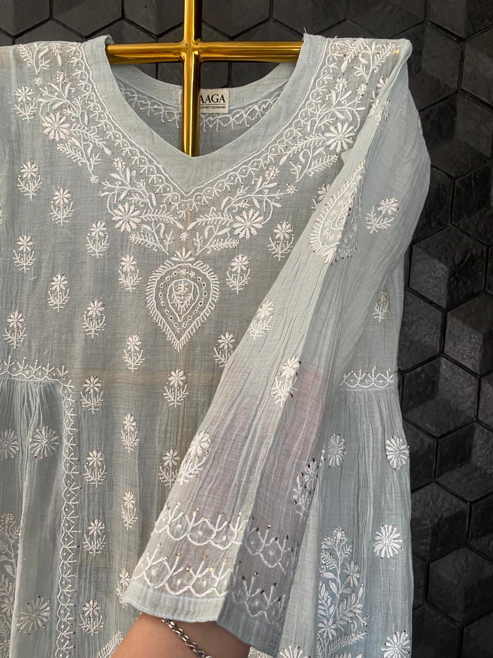 Blue Tissue Chikankari Co-ord Set