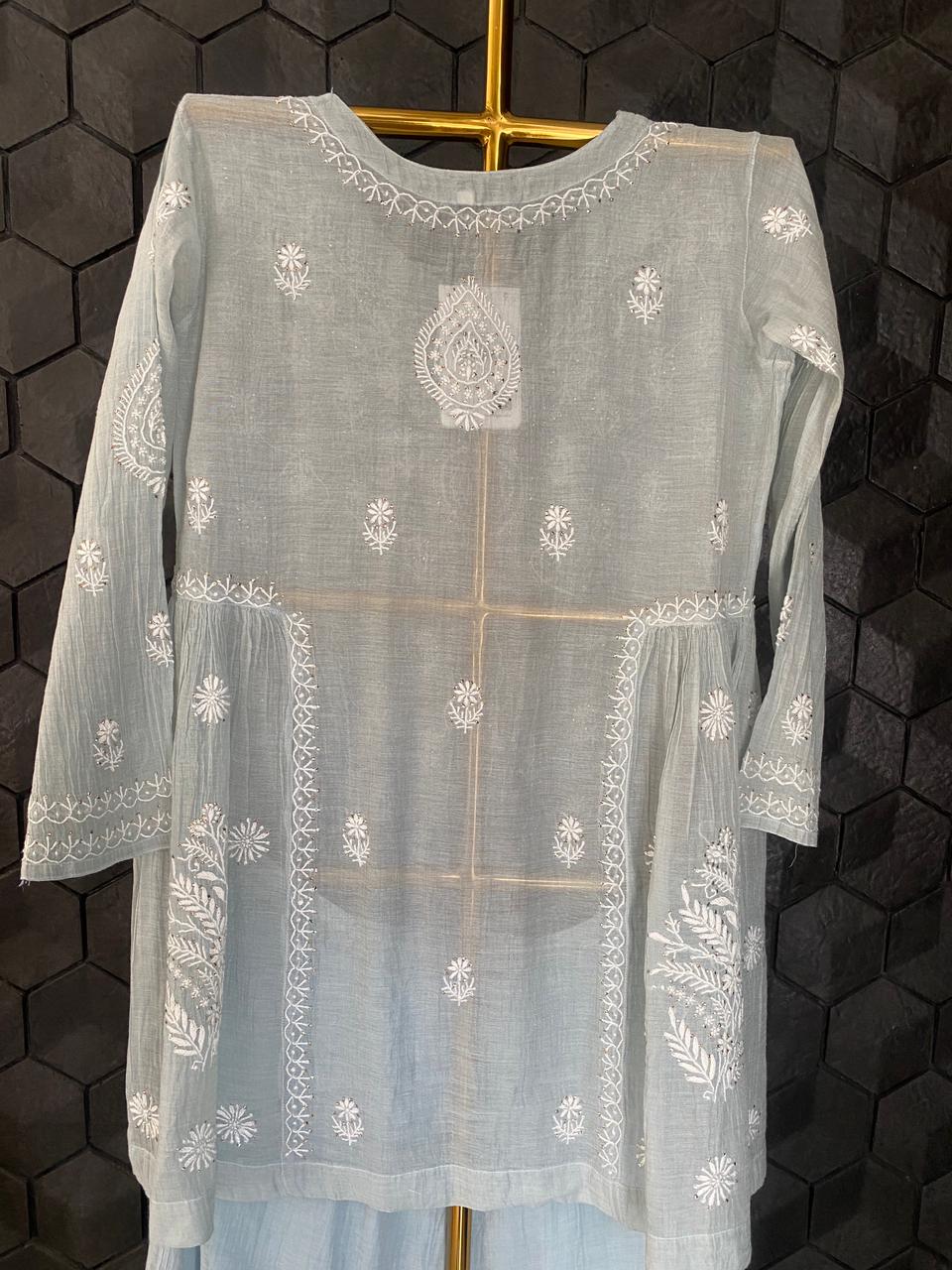 Blue Tissue Chikankari Co-ord Set