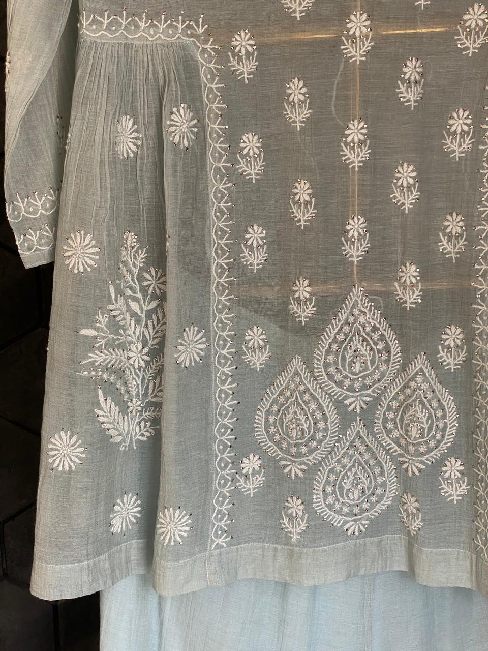 Blue Tissue Chikankari Co-ord Set