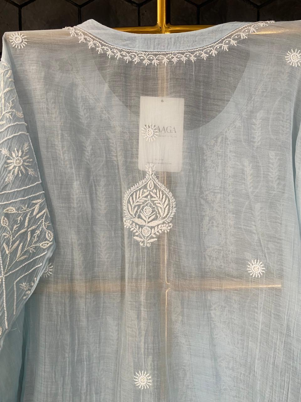 Sky Blue Mul Chanderi Chikankari Co-ord Set