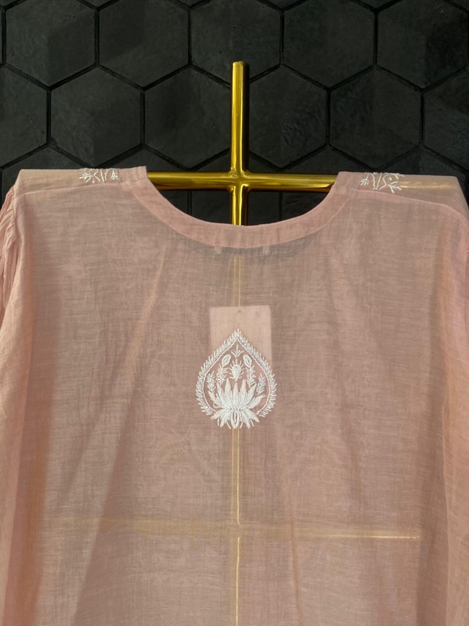 Pink Golden Tissue Chikankari Co-ord Set