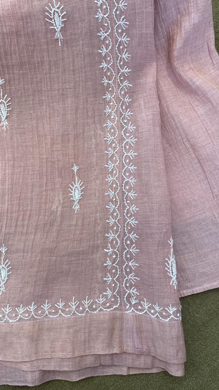 Pink Golden Tissue Chikankari Co-ord Set