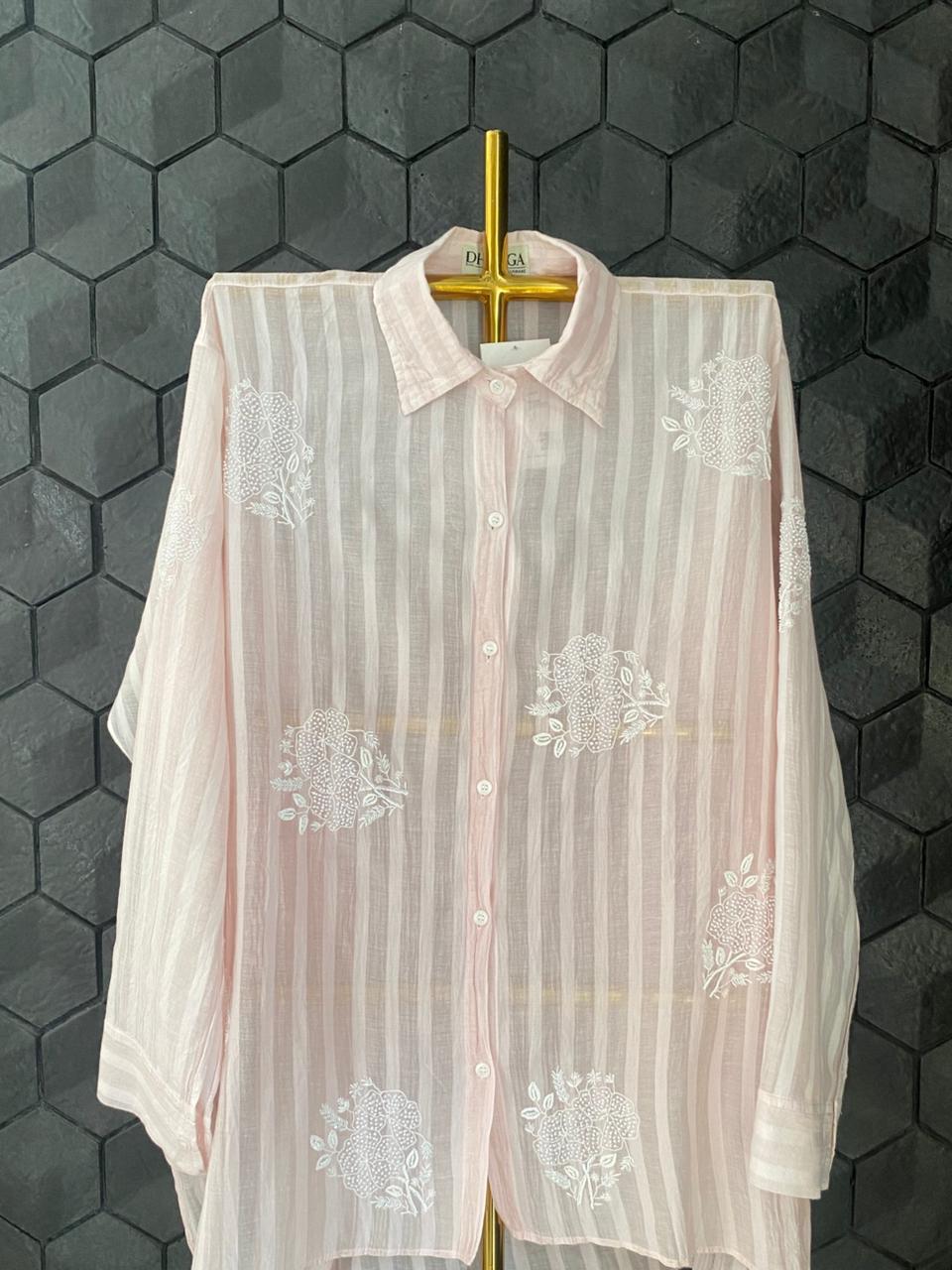 Pink Mul Chanderi Chikankari Co-ord set