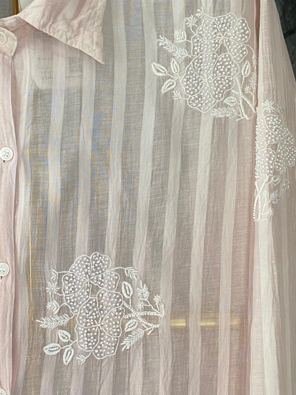 Pink Mul Chanderi Chikankari Co-ord set