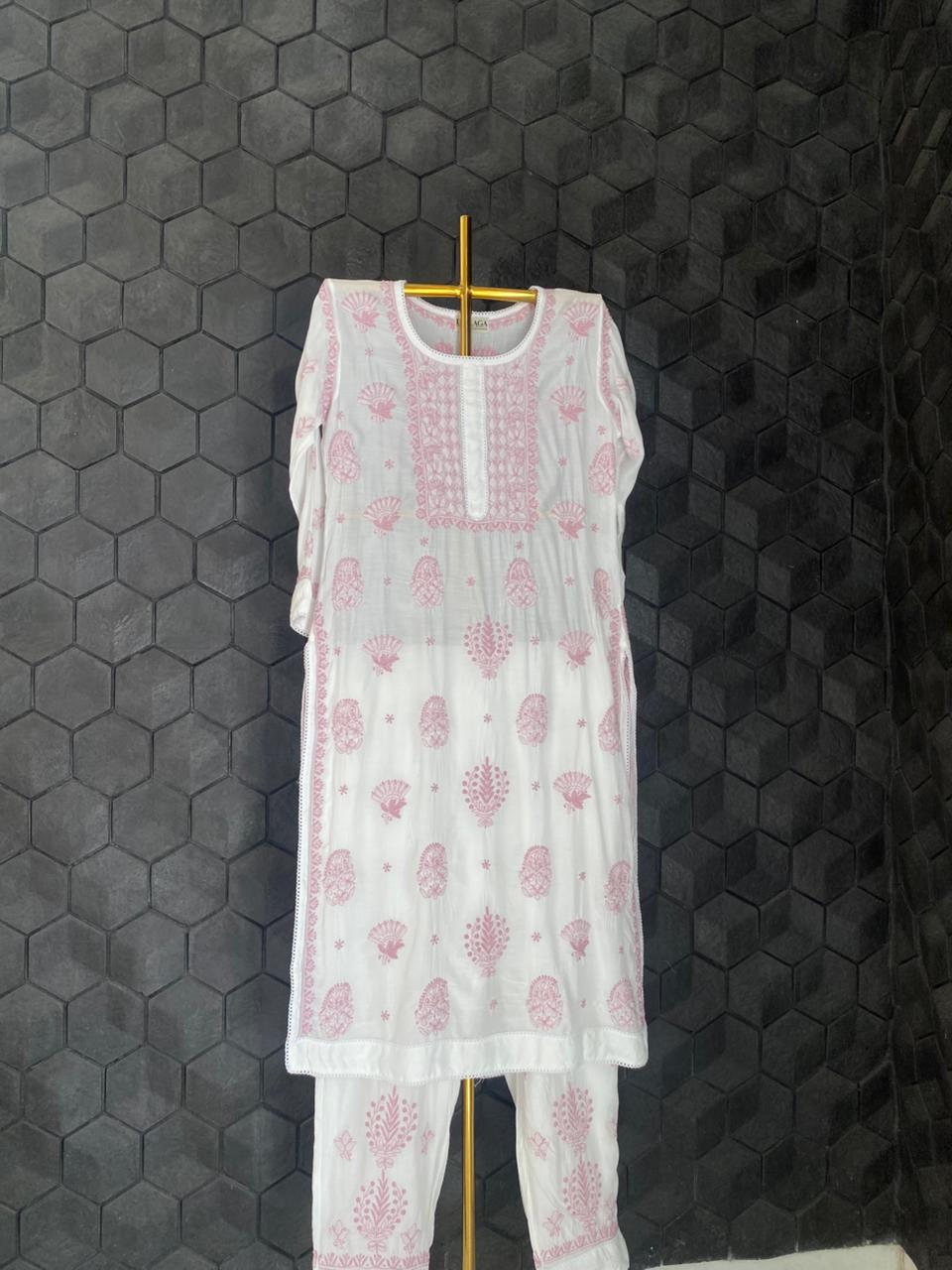 Pink Mul Chanderi Chikankari Co-ord Set