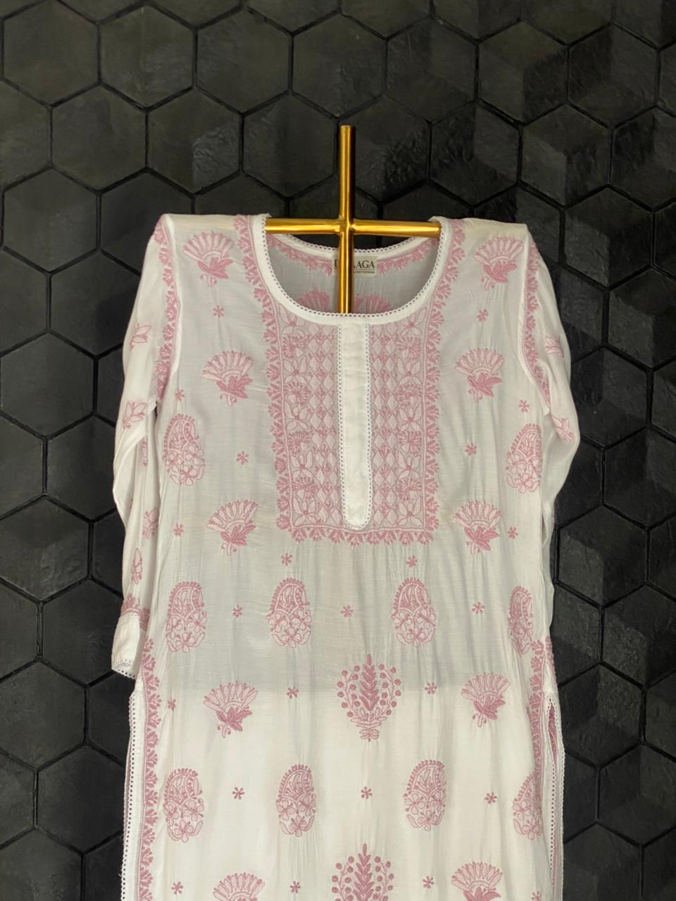 Pink Mul Chanderi Chikankari Co-ord Set