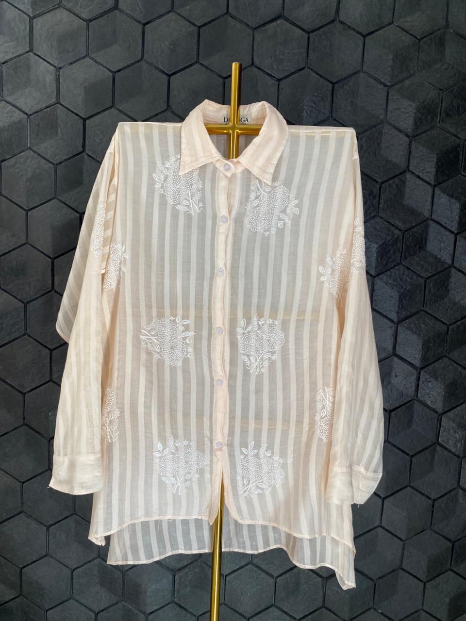 Peach Mul Chanderi Chikankari Co-ord set