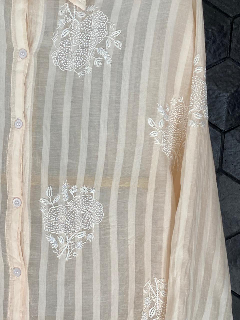 Peach Mul Chanderi Chikankari Co-ord set