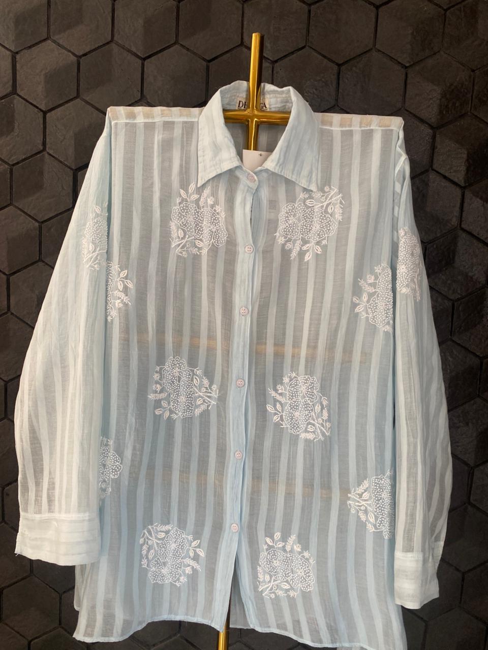 Sky Blue Mul Chanderi Chikankari Co-ord Set